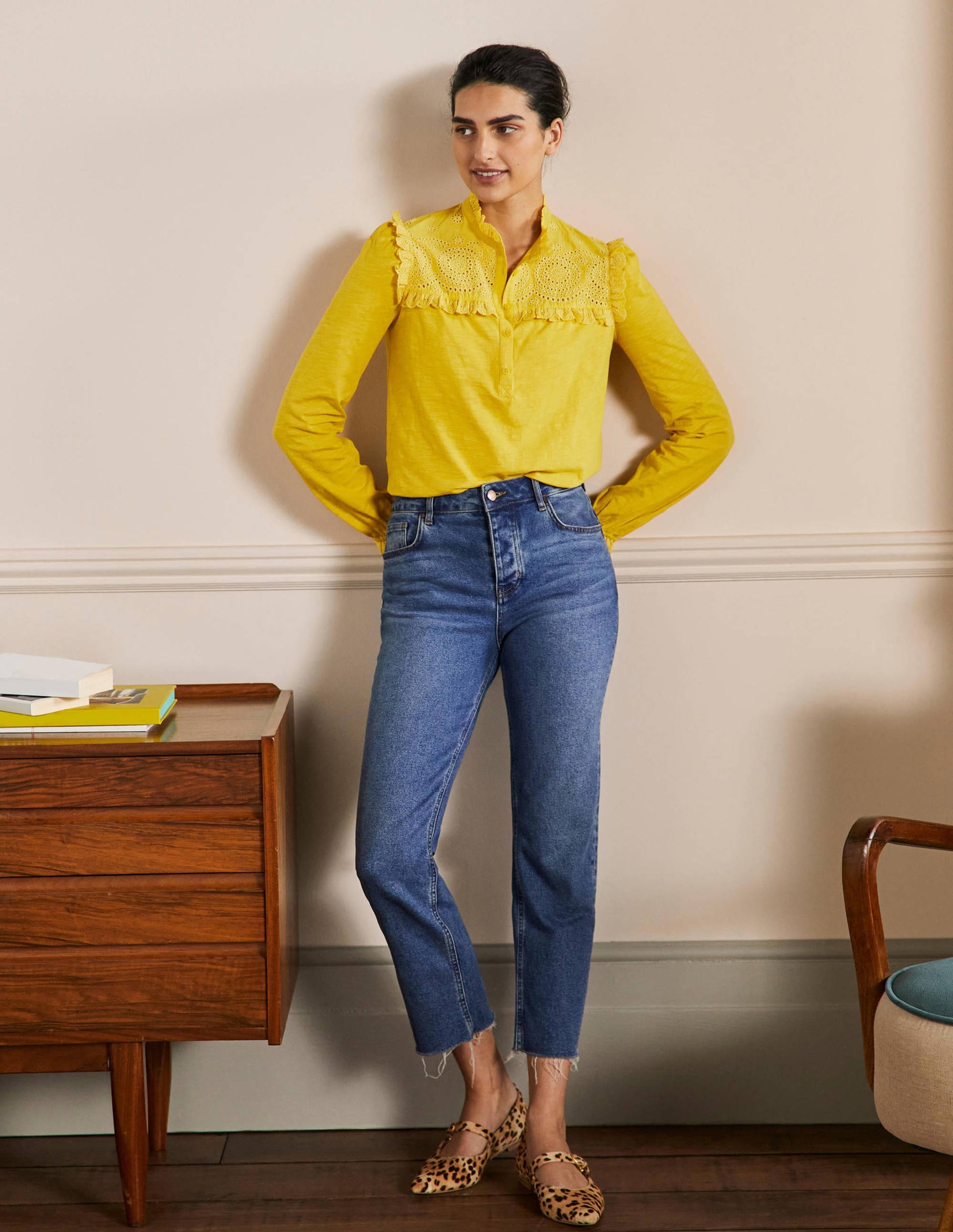 Broderie Yoke Jersey Top-Honeycomb-4