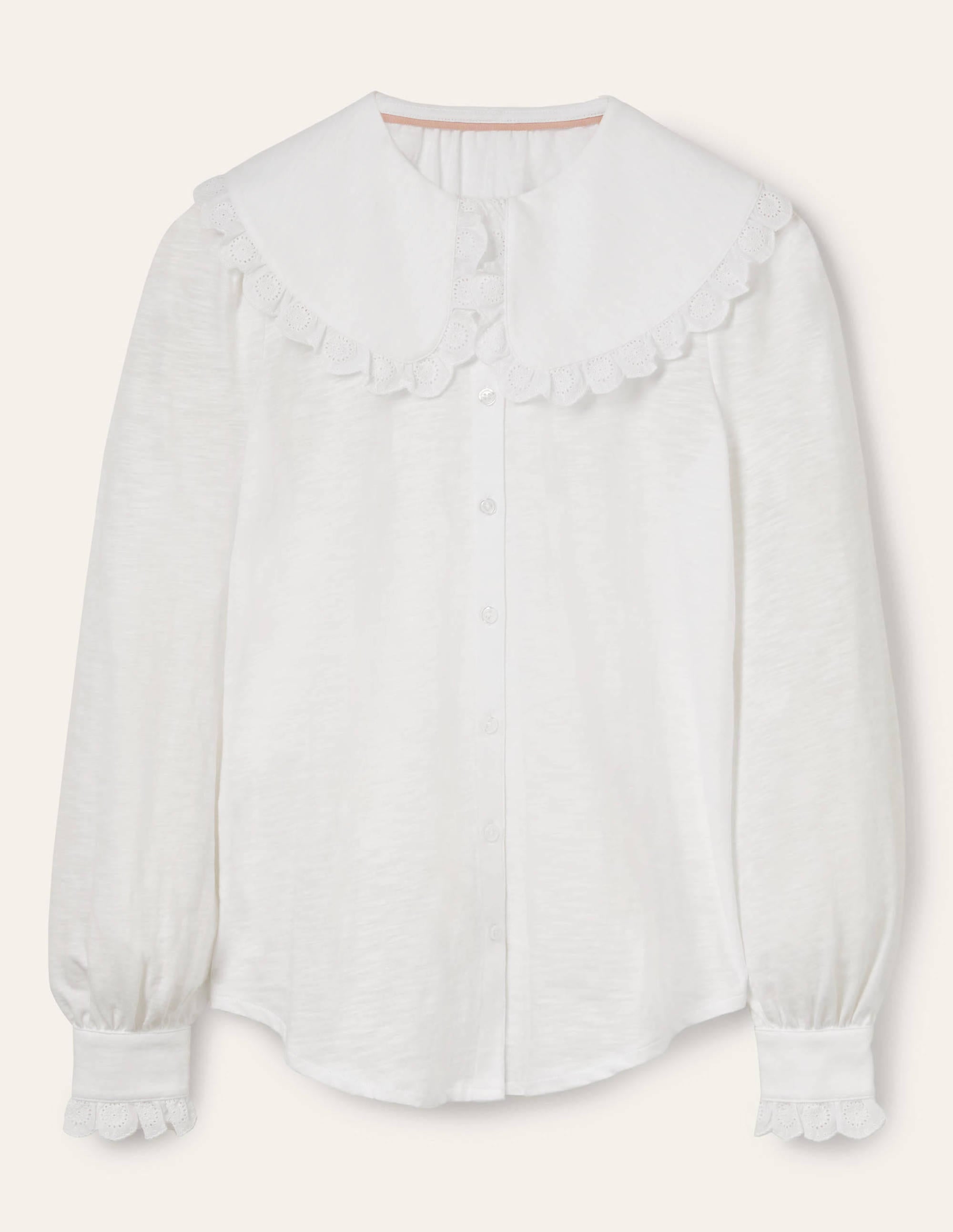 Collared Jersey Shirt-White - Image 6