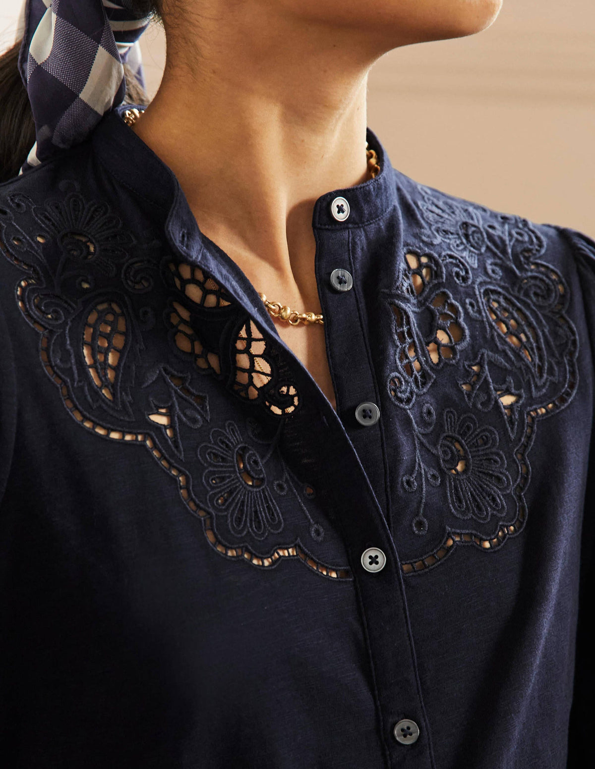Cut Work Jersey Shirt-Navy-2