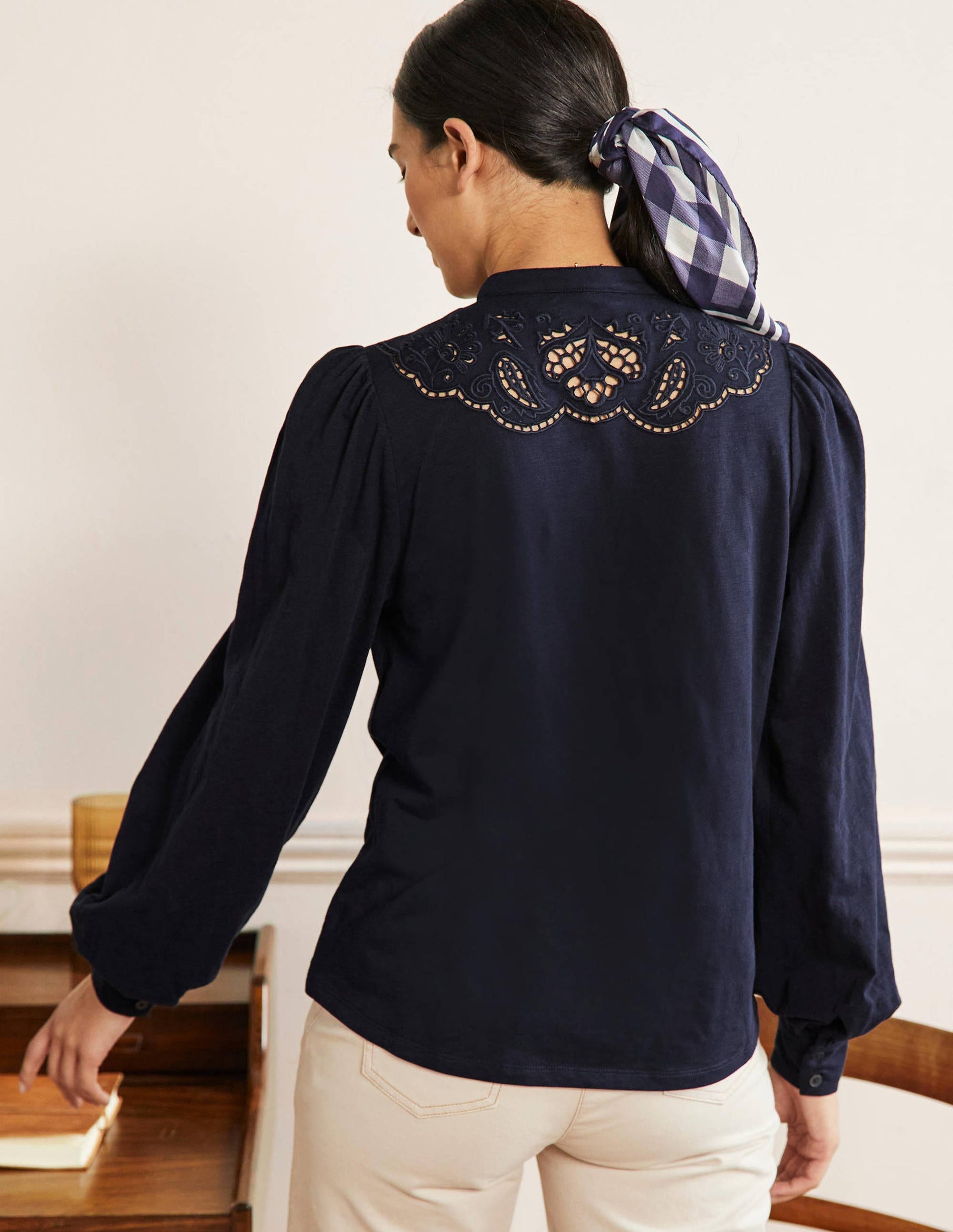 Cut Work Jersey Shirt-Navy-3