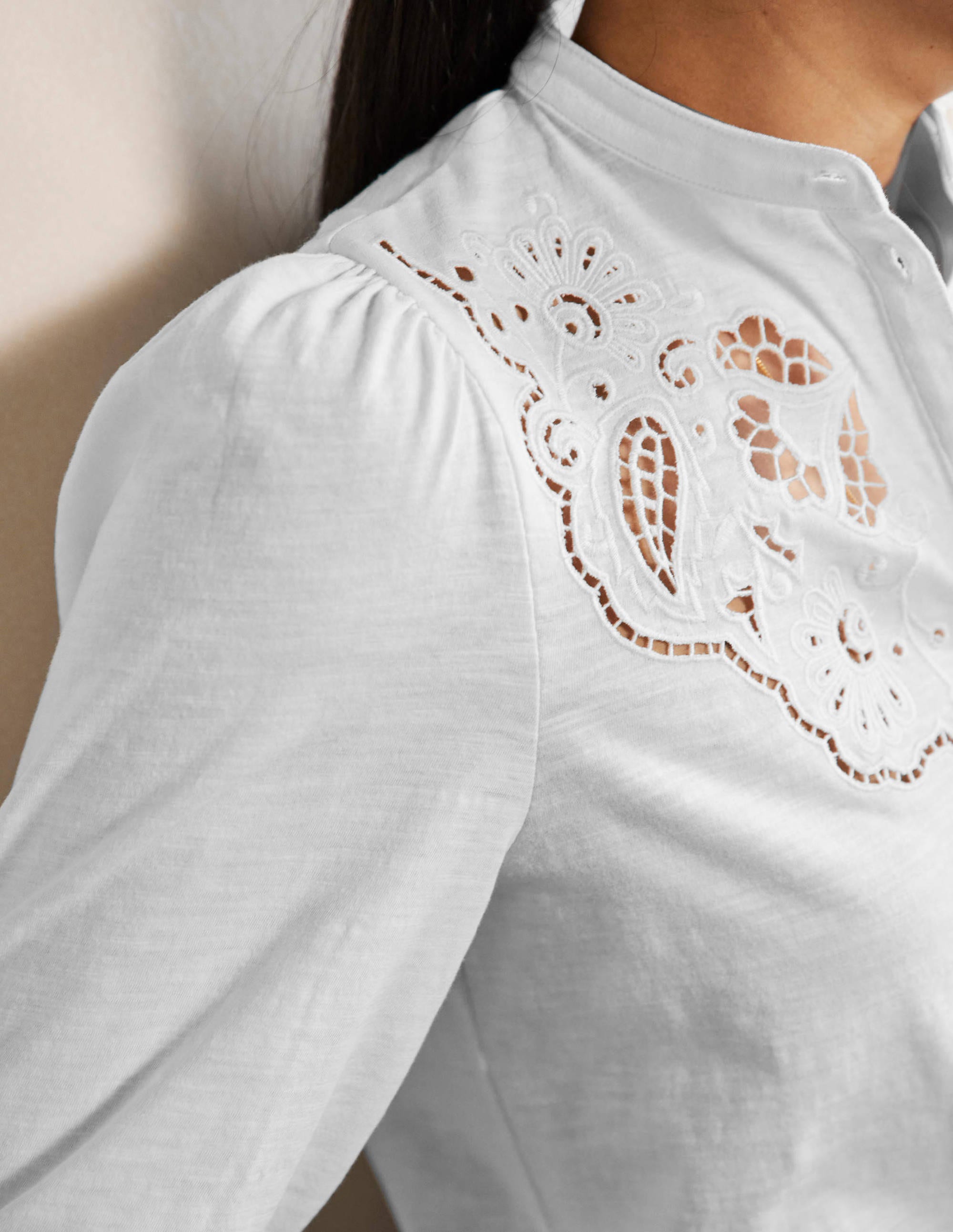 Cut Work Jersey Shirt-White - Image 2