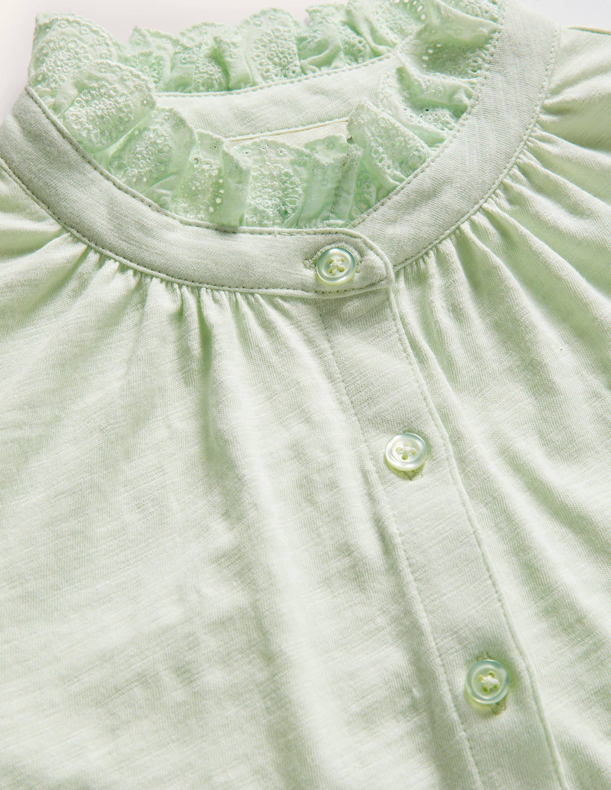 Broderie Trim Jersey Shirt-Avocado Cream - Image 5