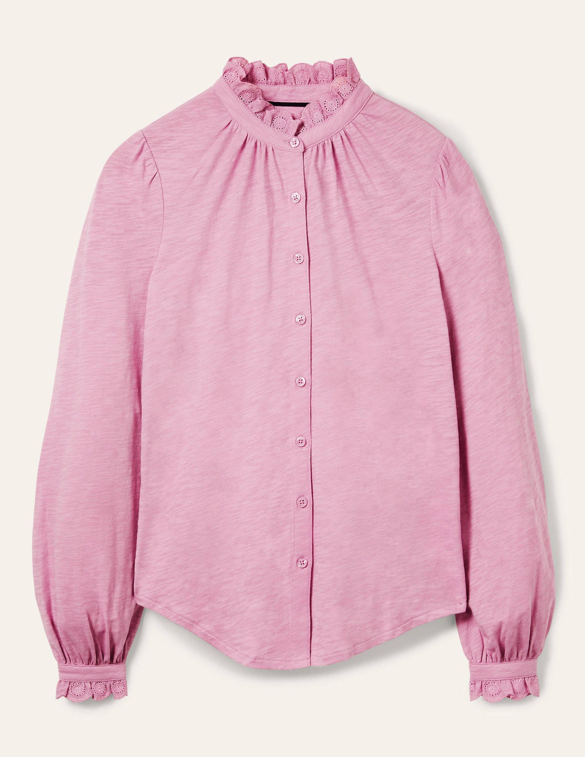 Broderie Trim Jersey Shirt-Orchid Haze-6