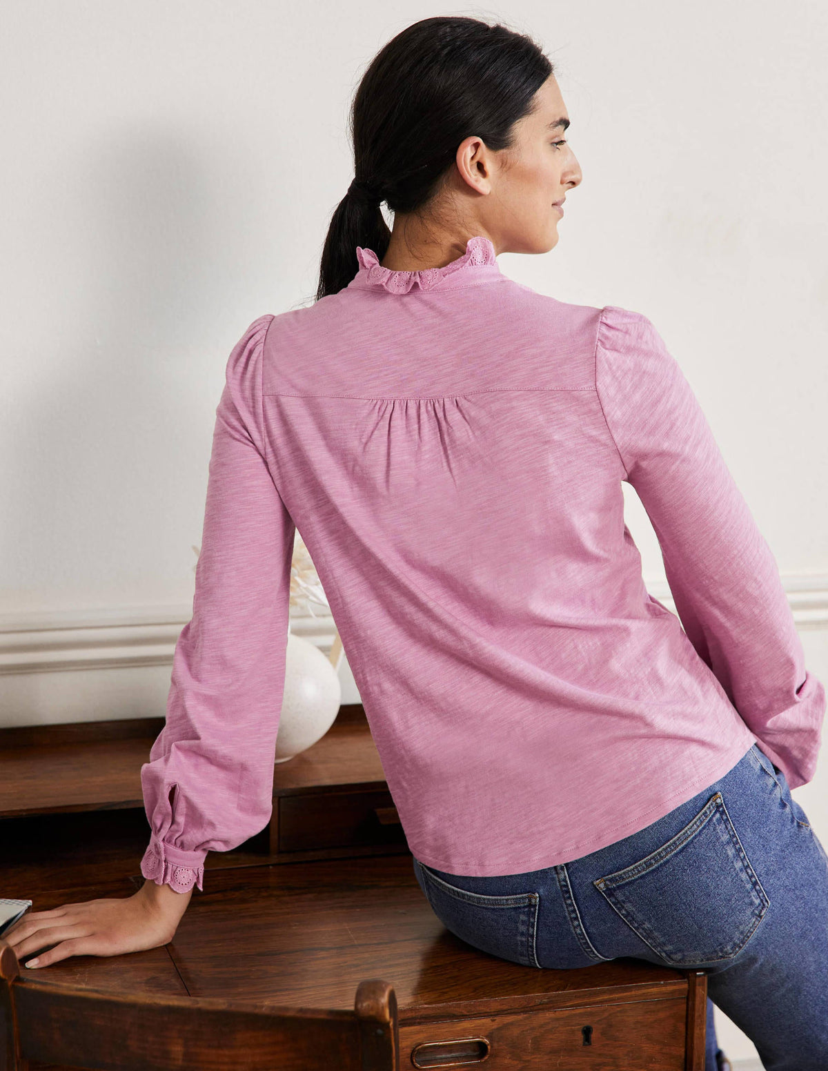 Broderie Trim Jersey Shirt-Orchid Haze - Image 3
