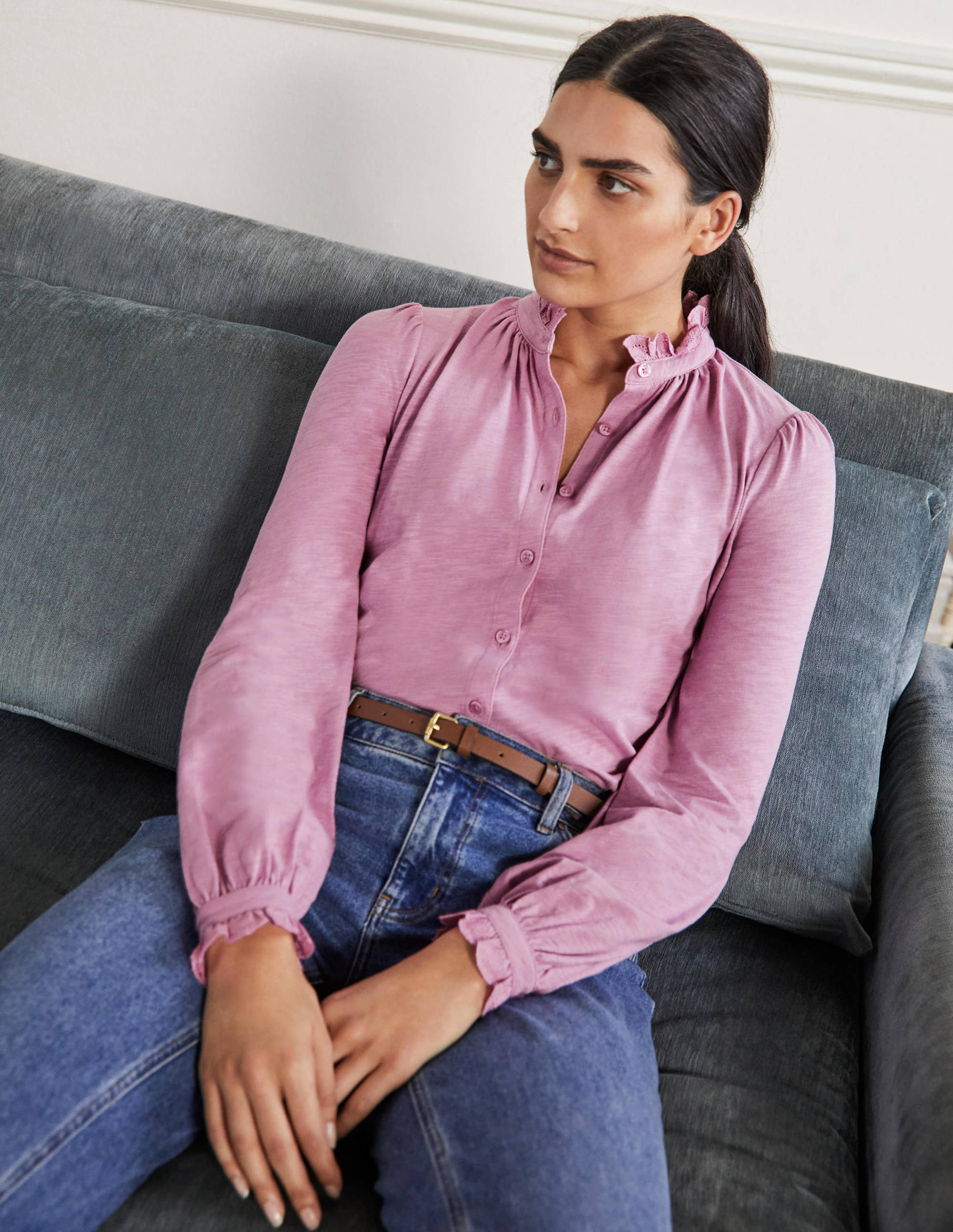 Broderie Trim Jersey Shirt-Orchid Haze - Image 4