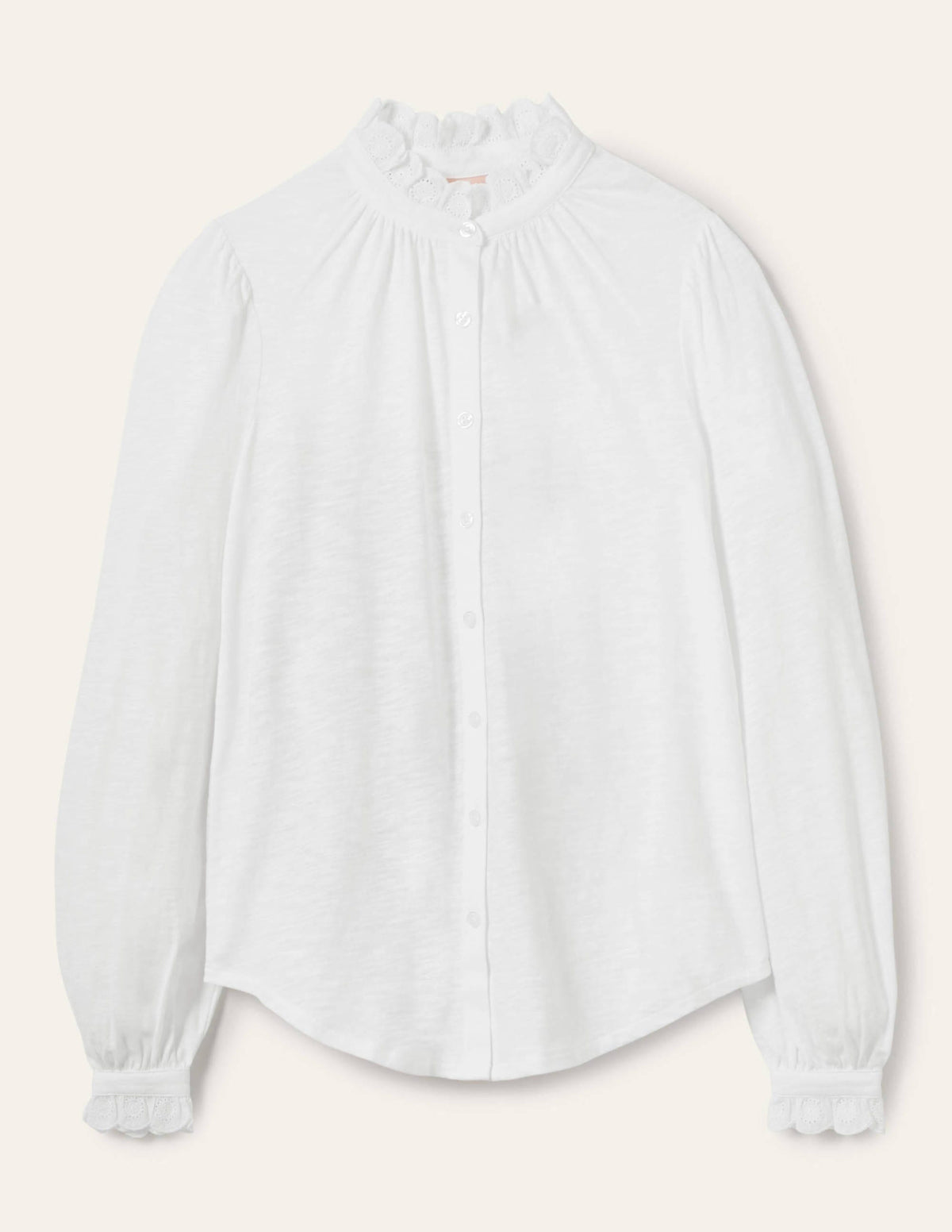 Broderie Trim Jersey Shirt-White - Image 5