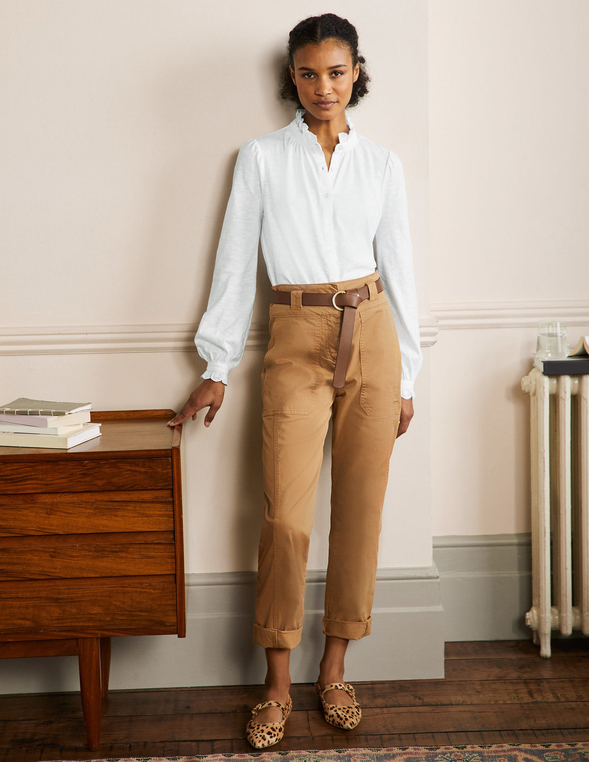 Broderie Trim Jersey Shirt-White - Image 4