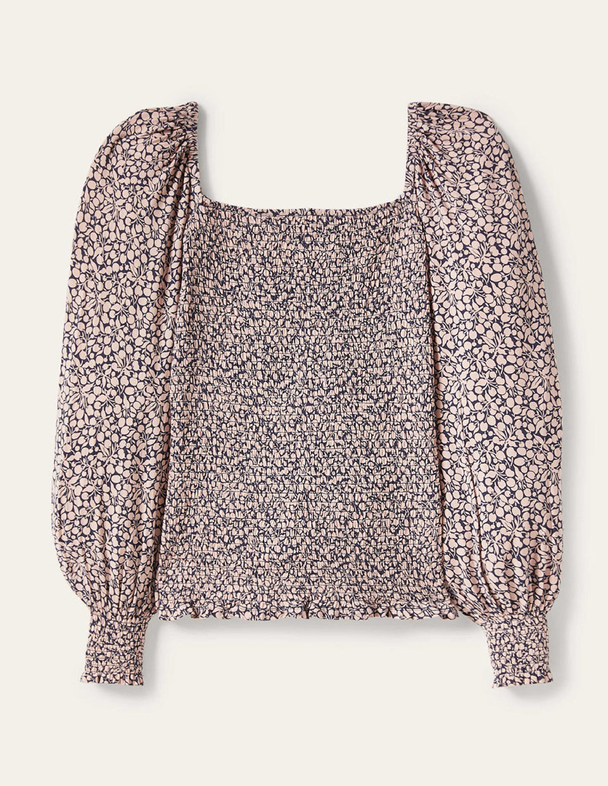 Smocked Bodice Blouson Top-Milkshake, Flora Sprig - Image 6