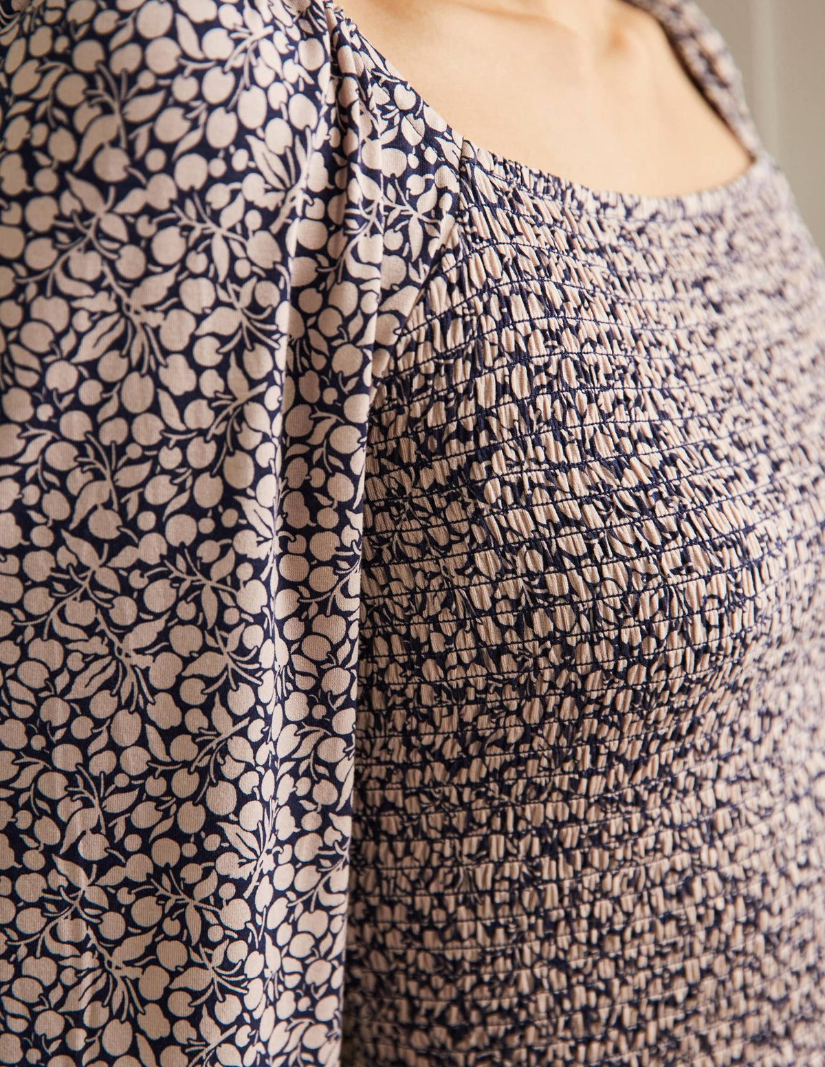 Smocked Bodice Blouson Top-Milkshake, Flora Sprig - Image 2