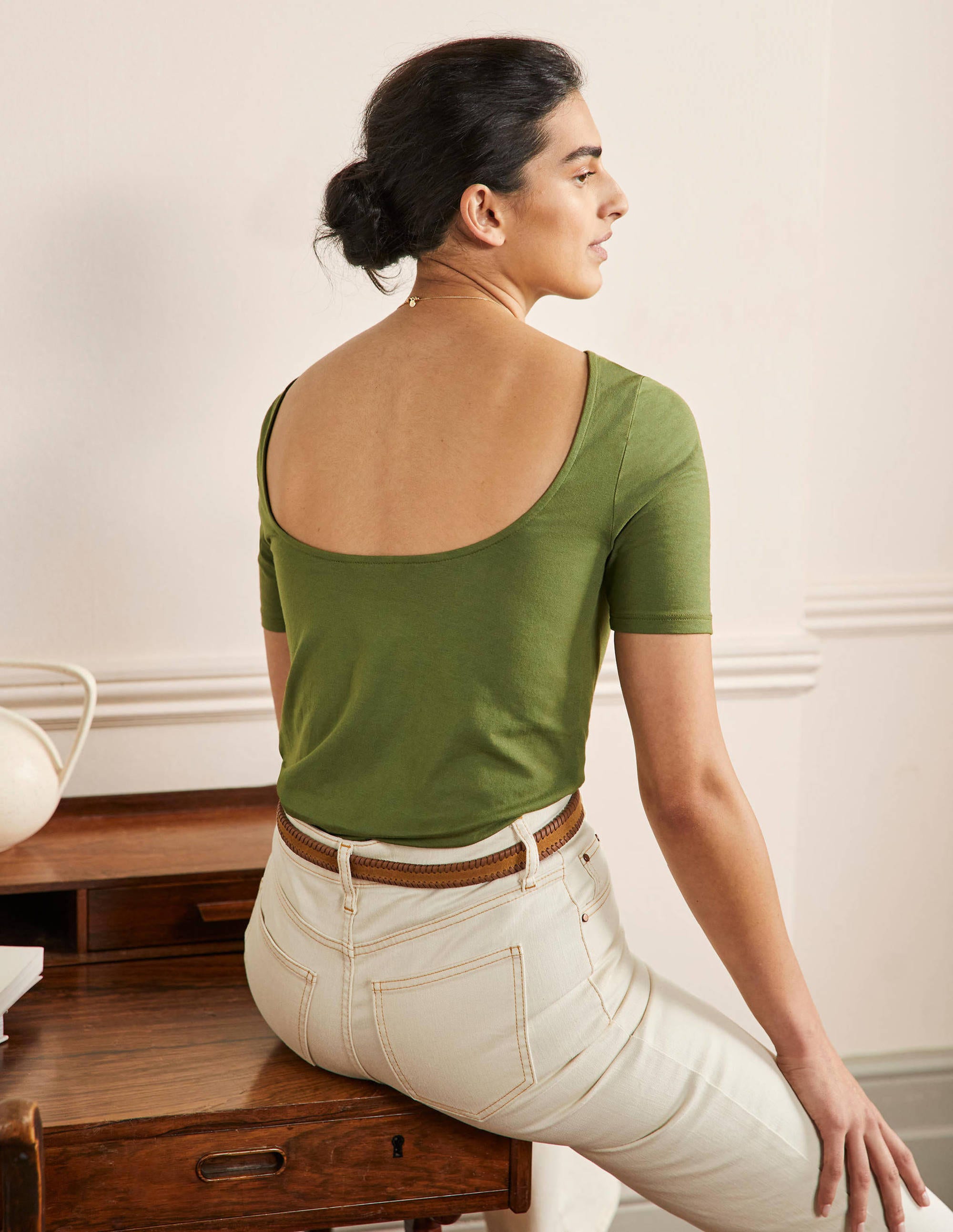 Supersoft Scoop Back T-Shirt-Pea - Image 3