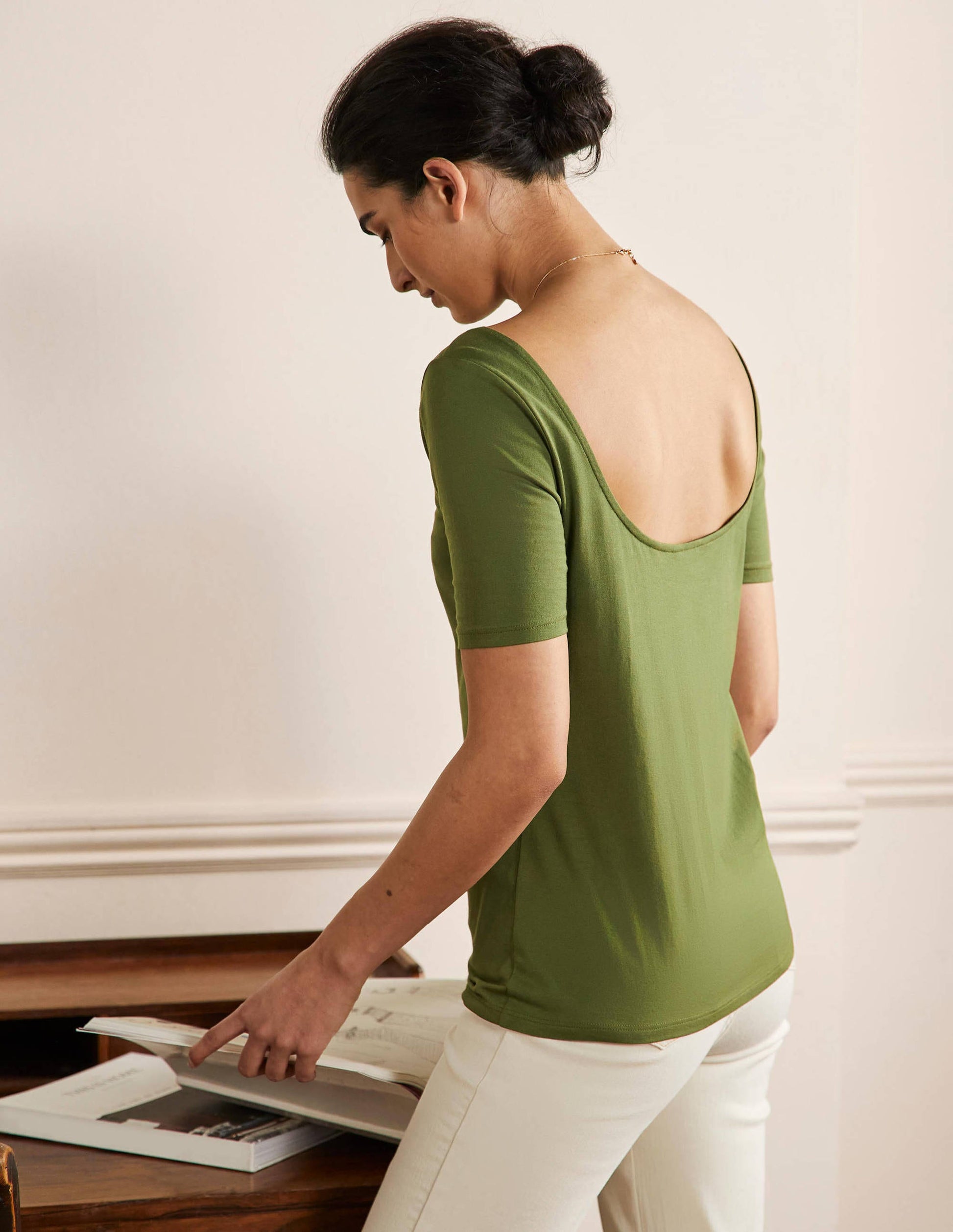 Supersoft Scoop Back T-Shirt-Pea-5