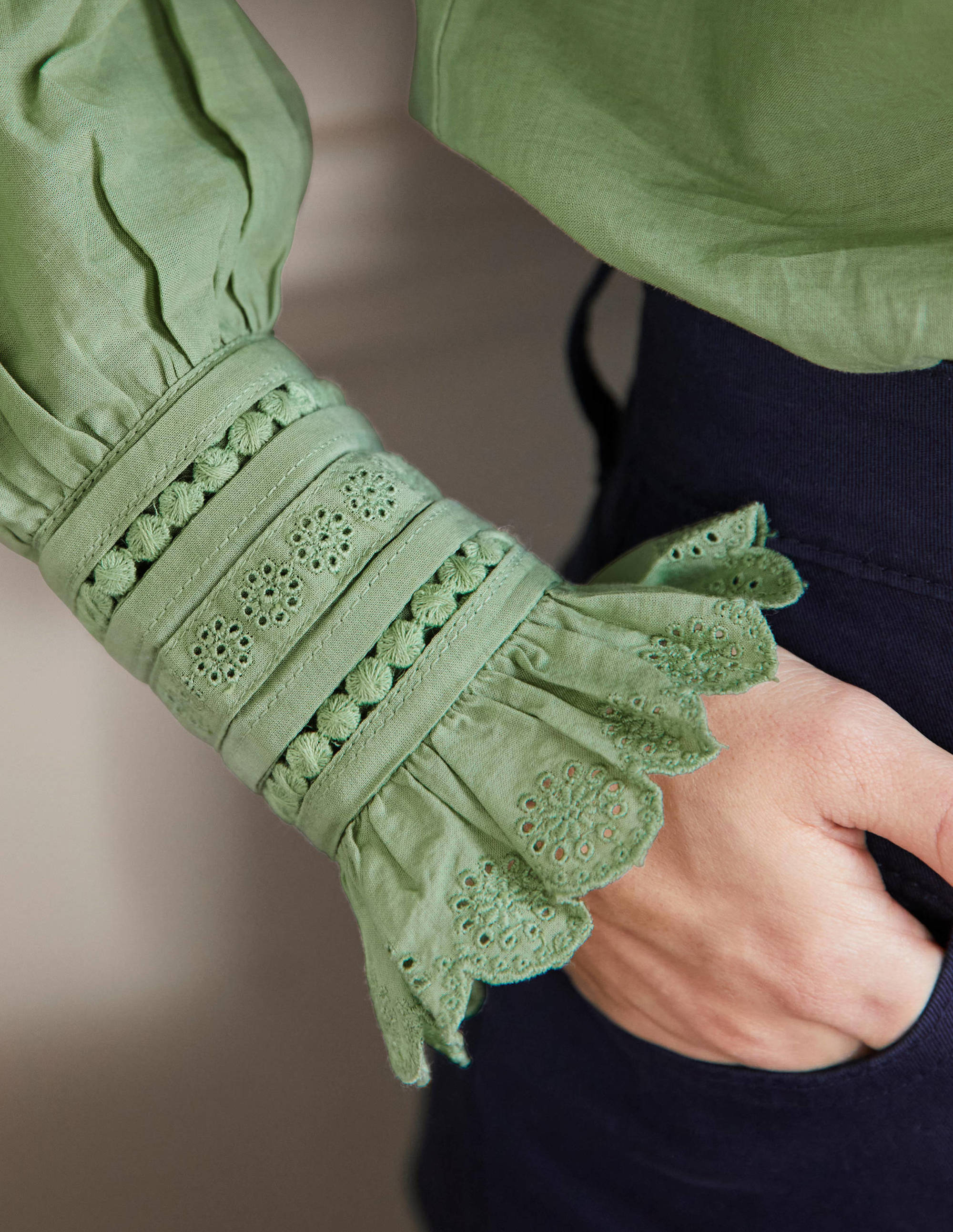 Frilly Popover Blouse-Basil - Image 2