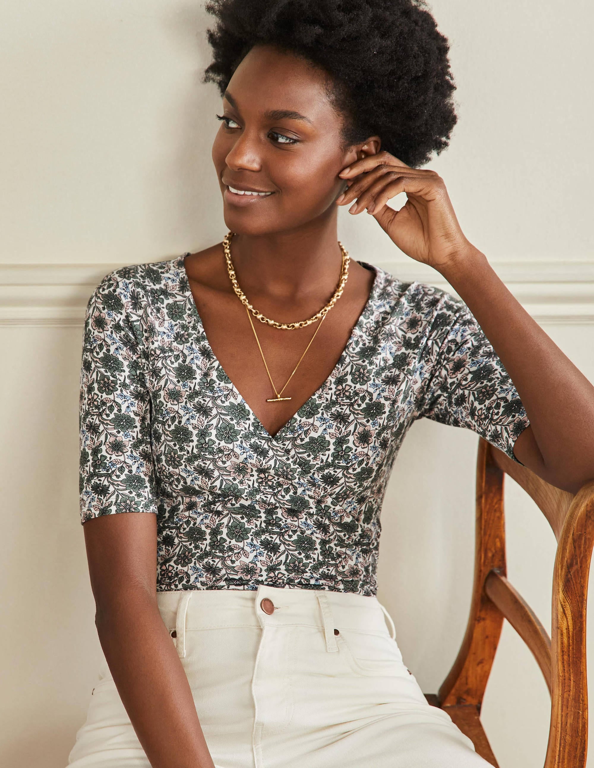 Short Sleeve Wrap Top-Alder, Floret Bloom - Image 1