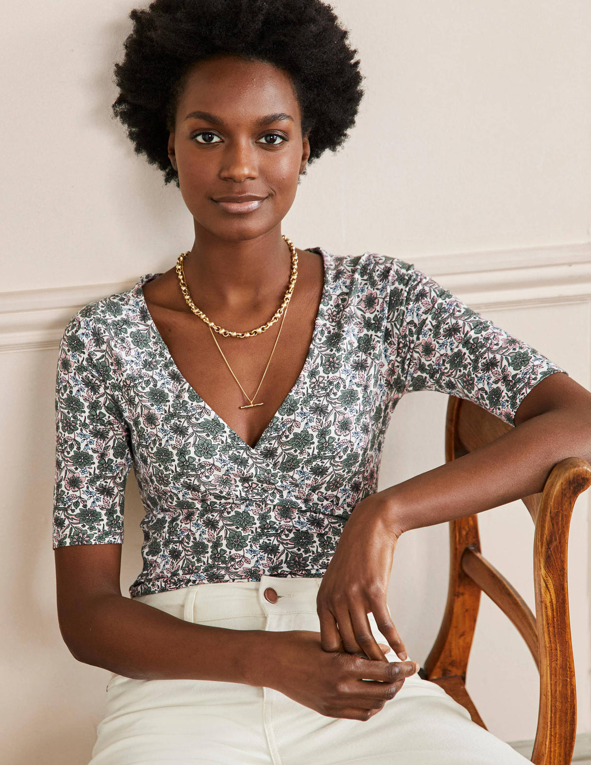 Short Sleeve Wrap Top-Alder, Floret Bloom - Image 4