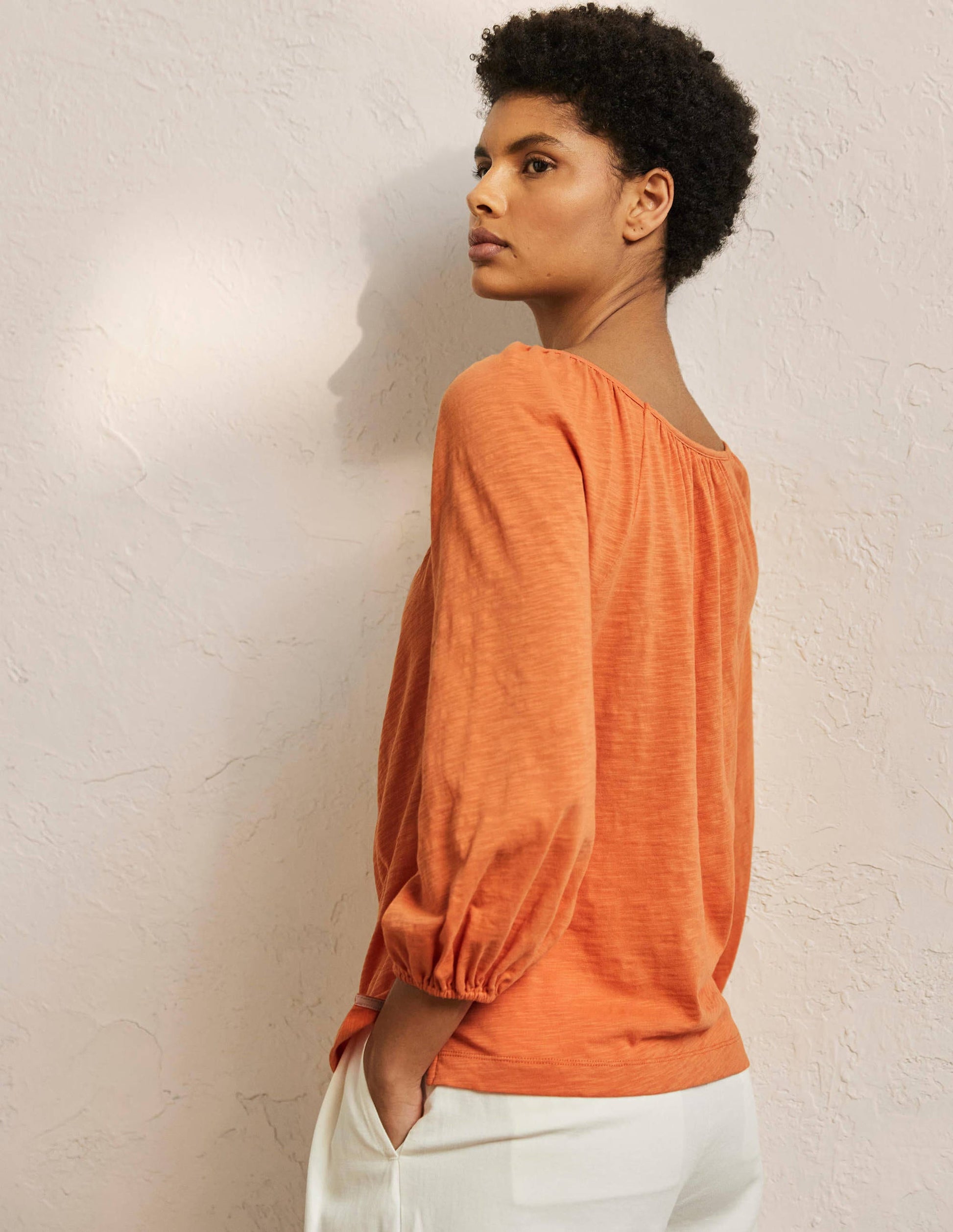 Blouson Sleeve Cotton Top-Dusty Orange-3