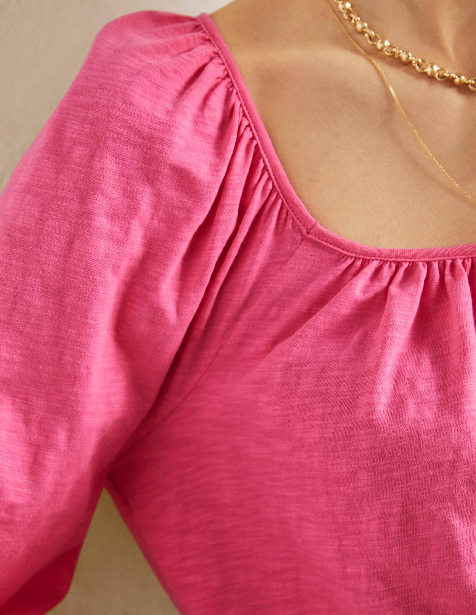 Blouson Sleeve Cotton Top-Festival Pink-2