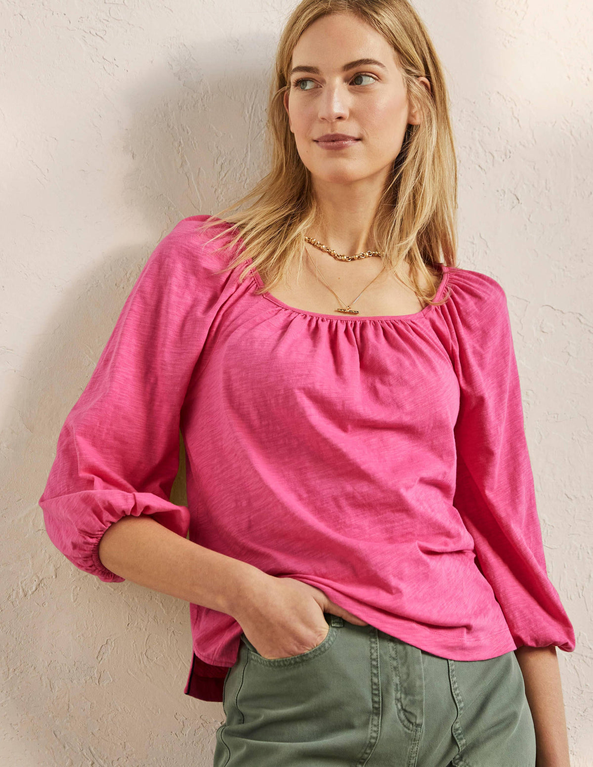 Blouson Sleeve Cotton Top-Festival Pink - Image 4