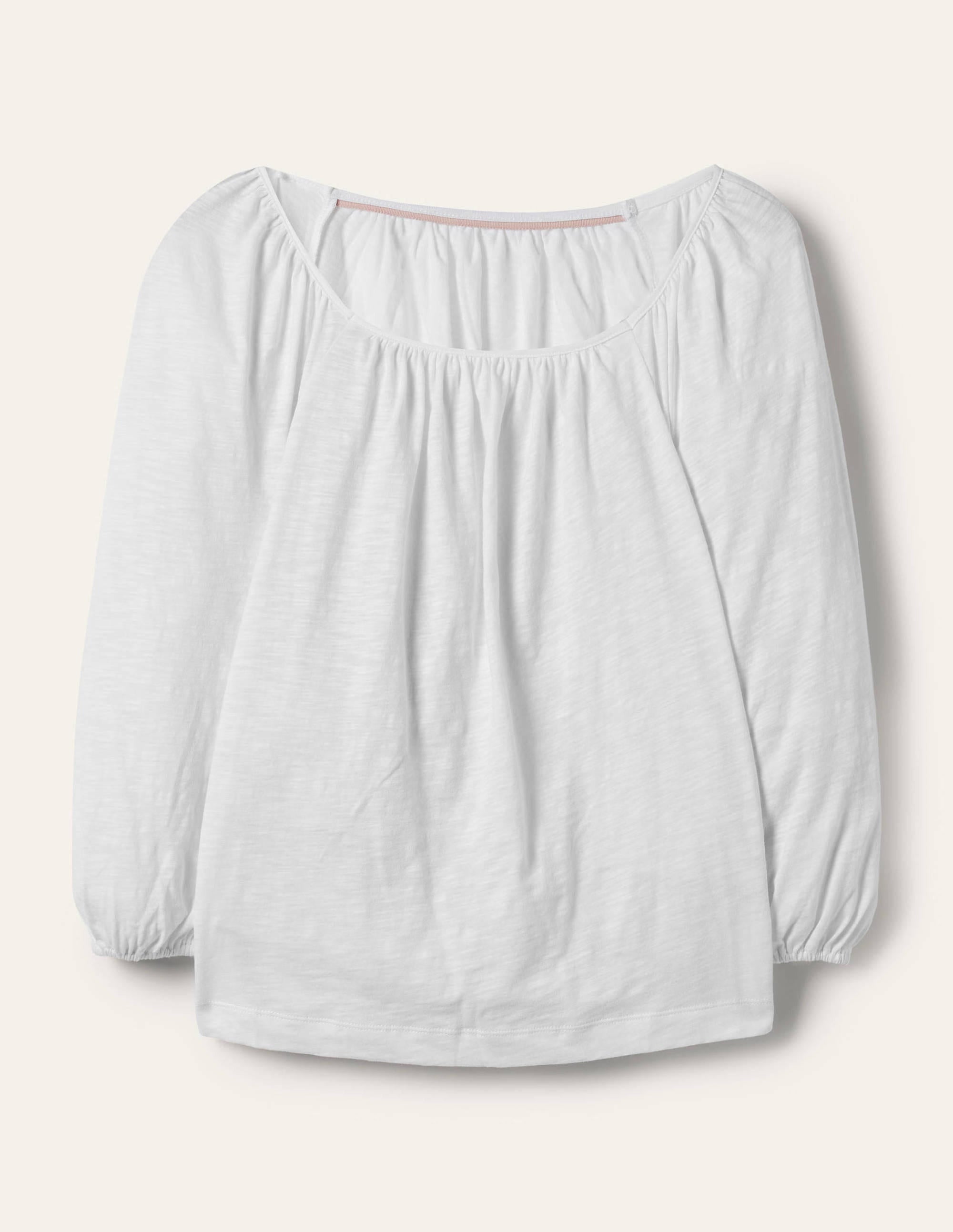Blouson Sleeve Cotton Top-White - Image 5