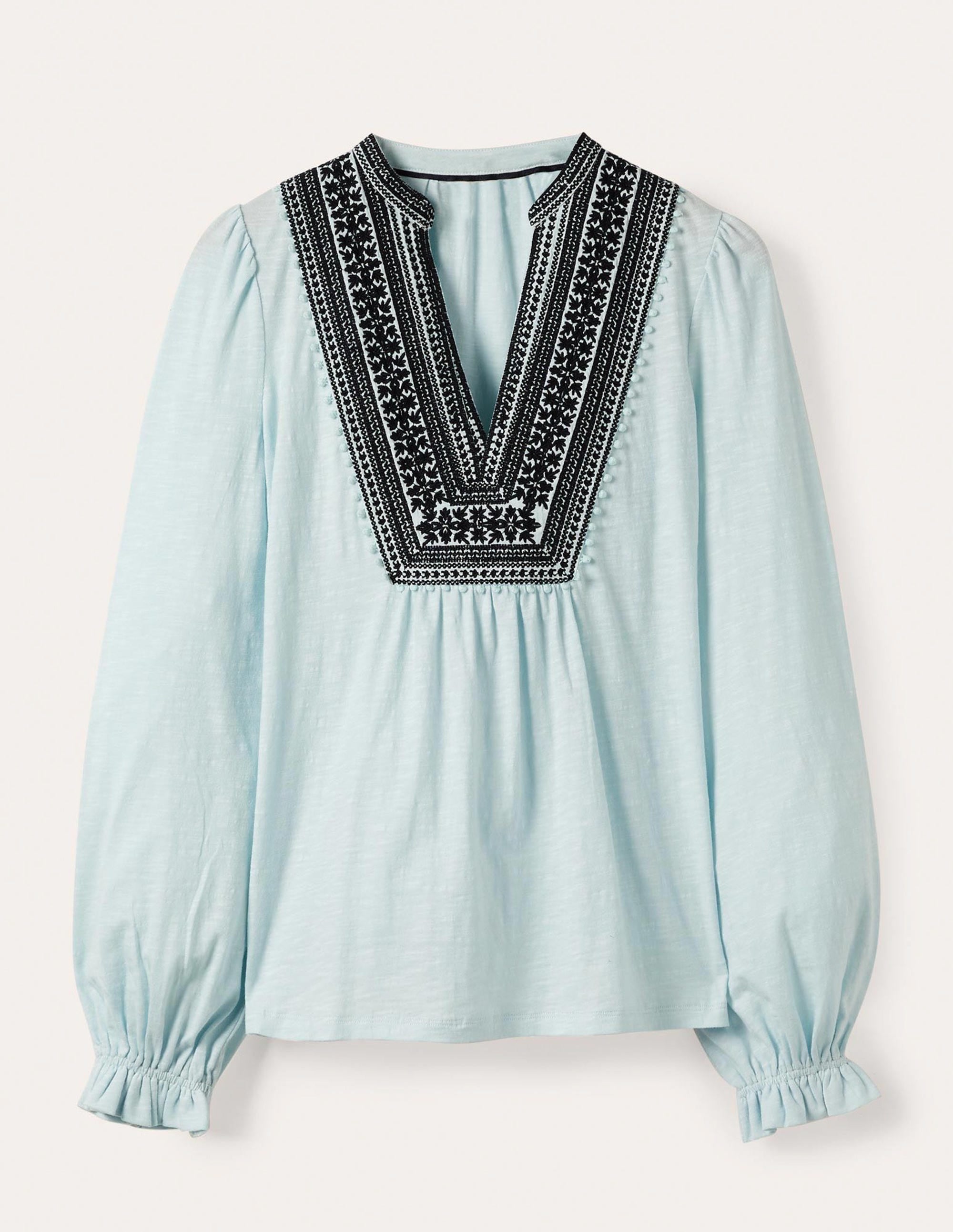 Embroidered Notch Neck Top-Dawn Sky, Embroidered - Image 5