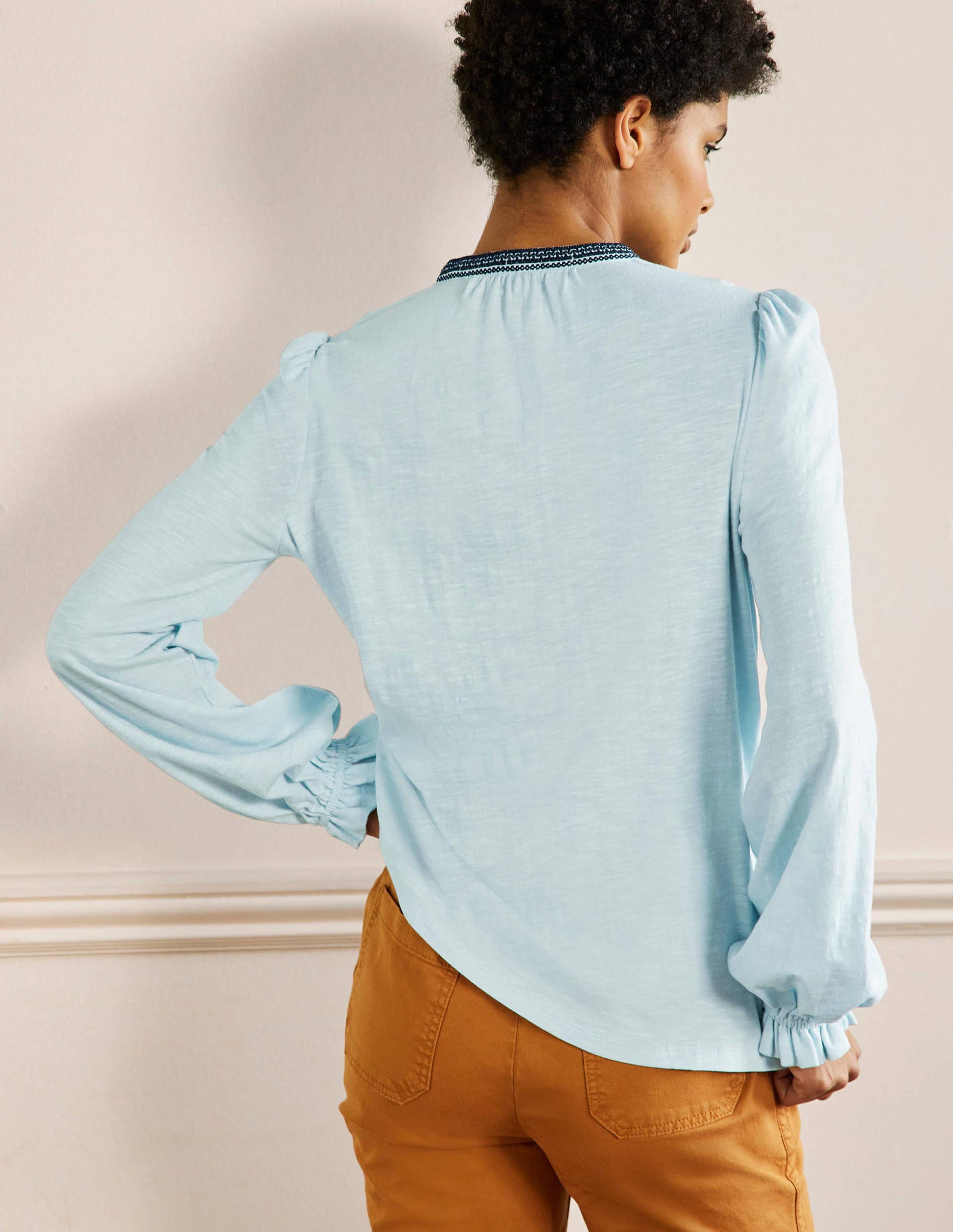 Embroidered Notch Neck Top-Dawn Sky, Embroidered-3