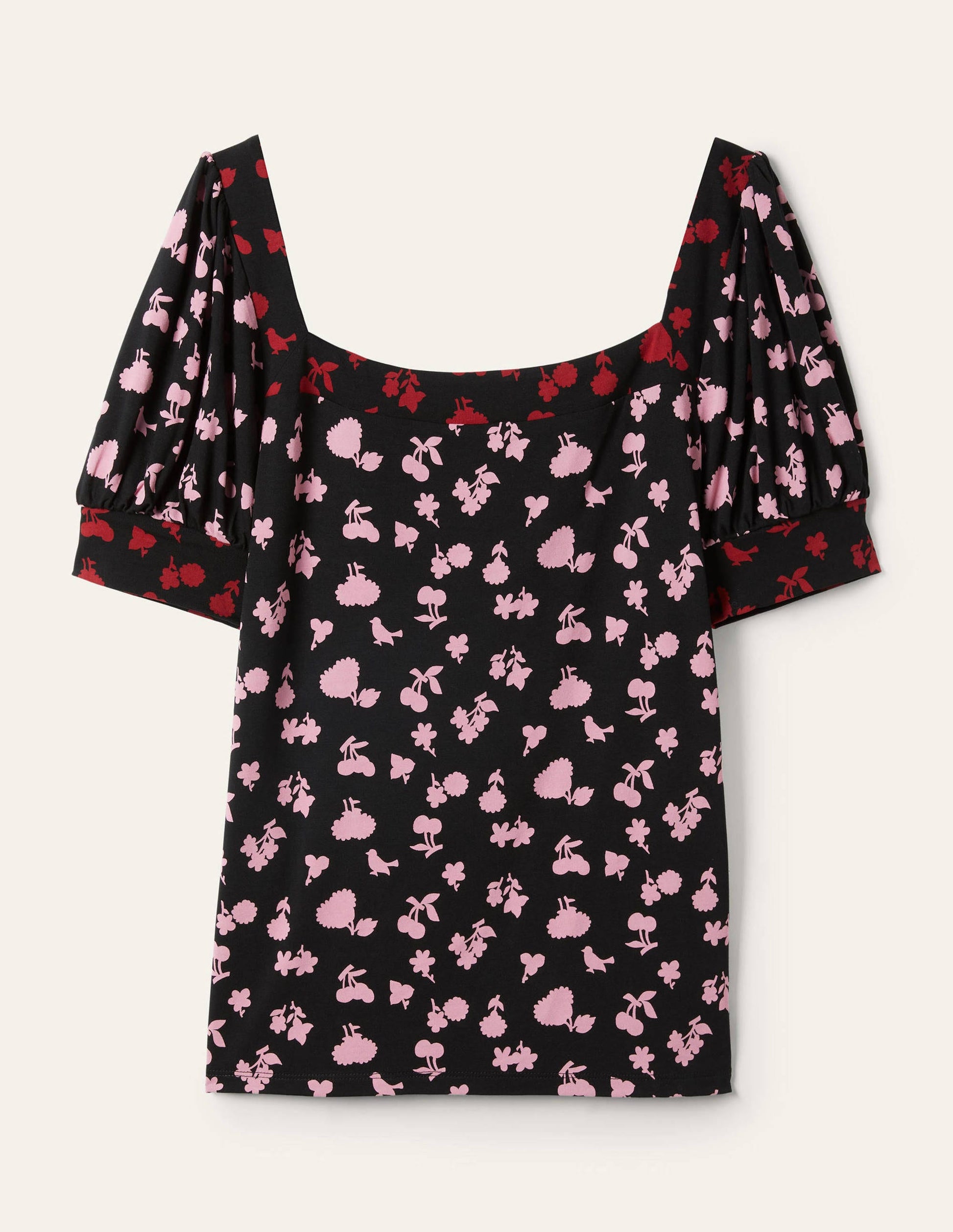 Eva Square Neck Jersey Top-Black and Formica Woodland Bud-5