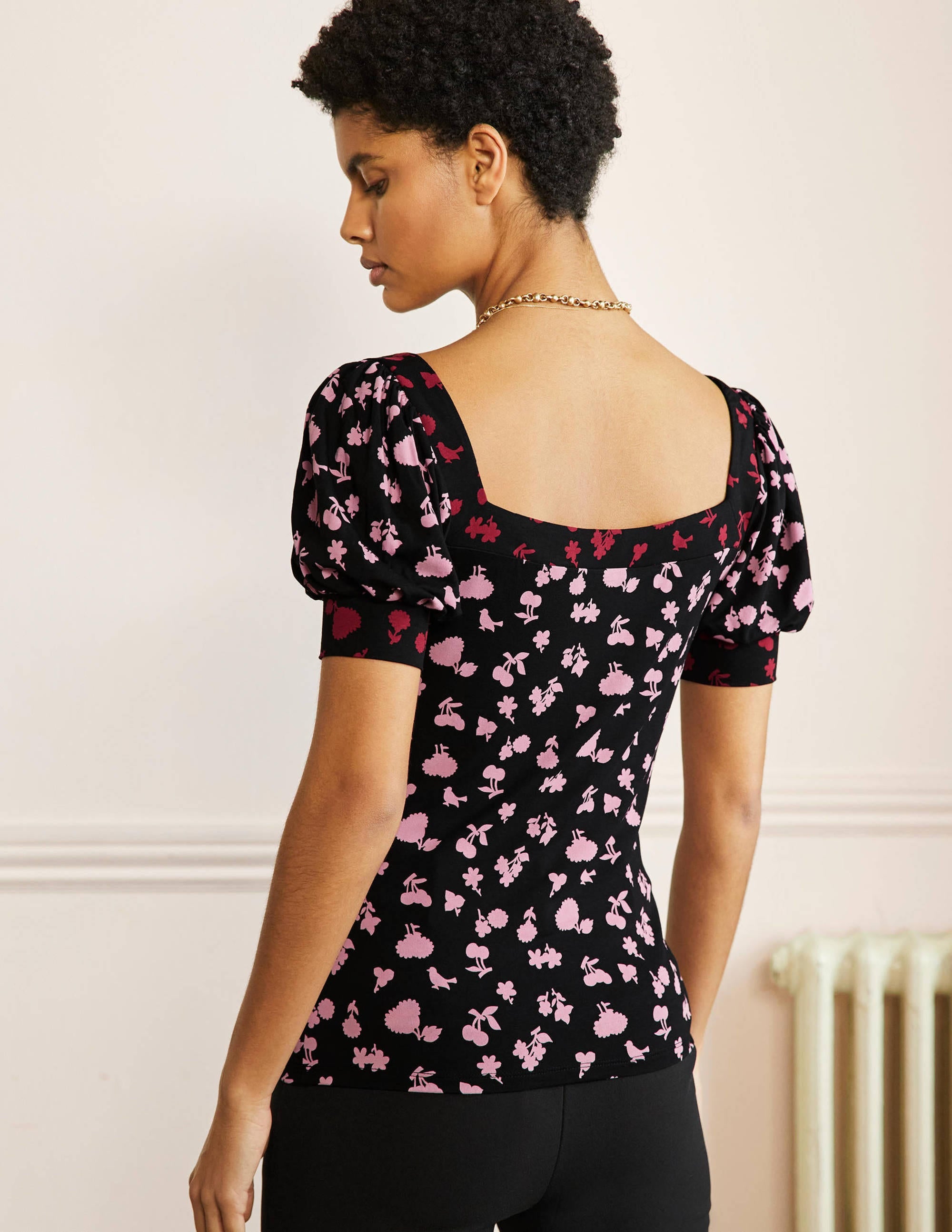 Eva Square Neck Jersey Top-Black and Formica Woodland Bud - Image 3