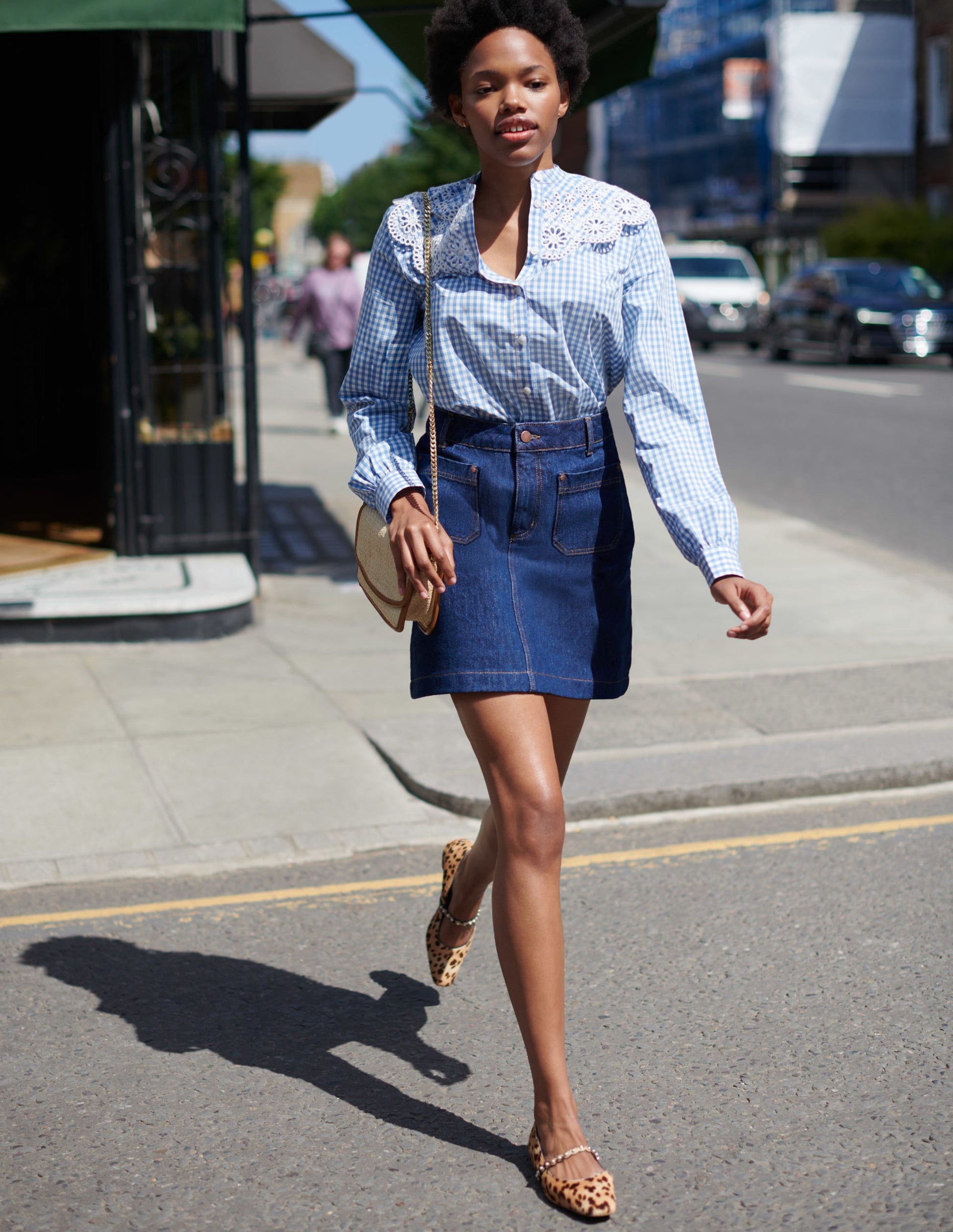 Broderie Collar Shirt-Blue, Gingham-5