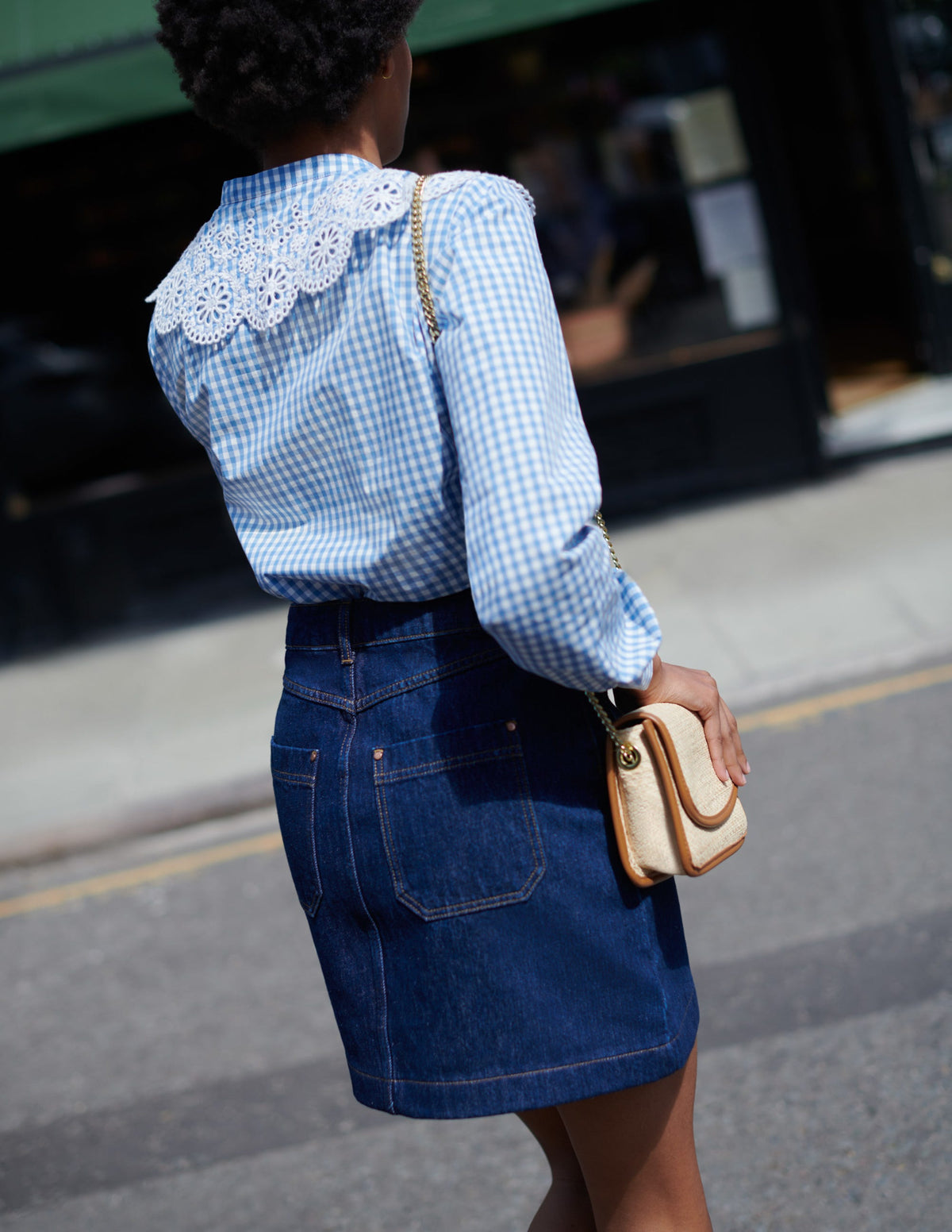Broderie Collar Shirt-Blue, Gingham-7