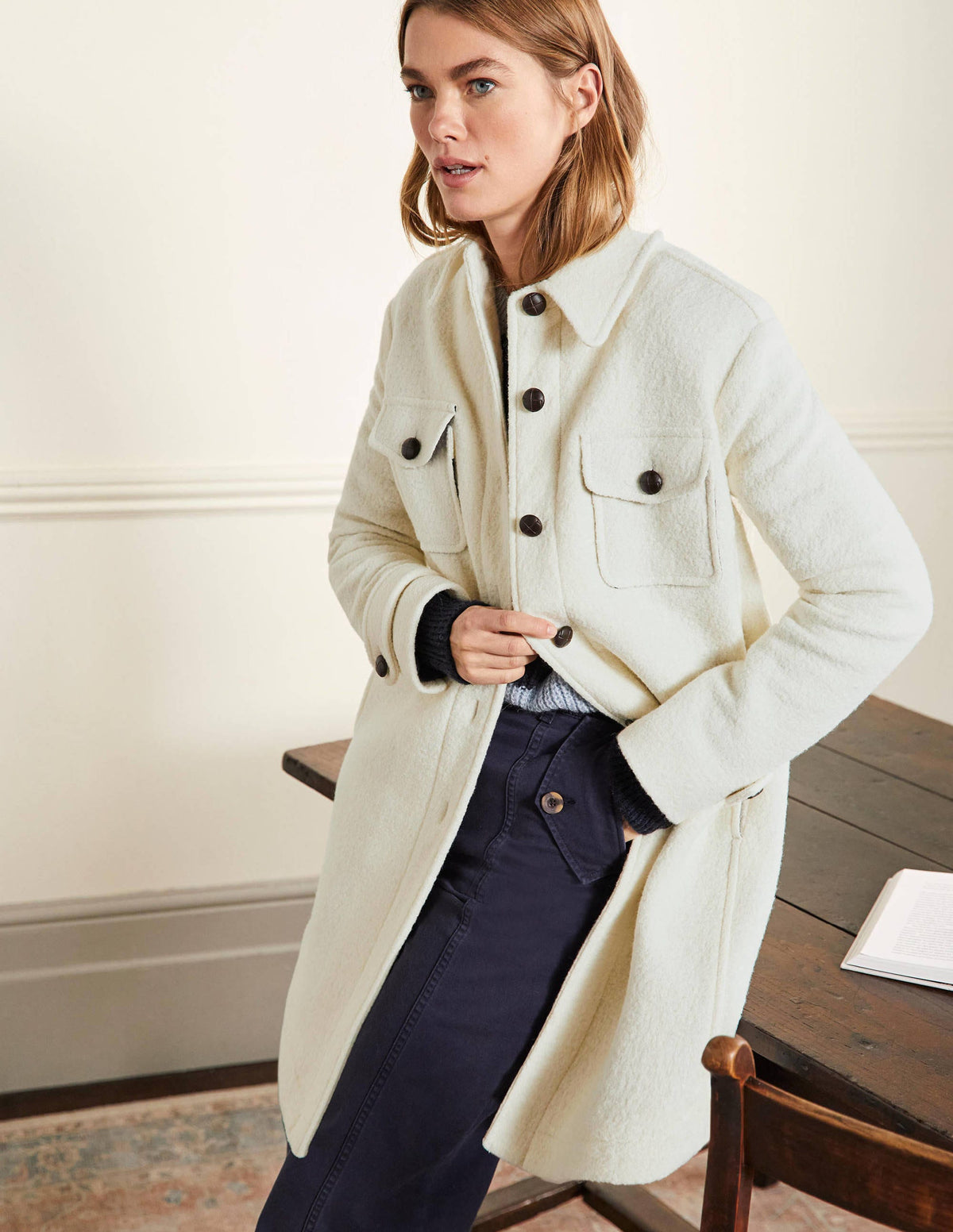 Textured Wool Shacket-Ivory - Image 1
