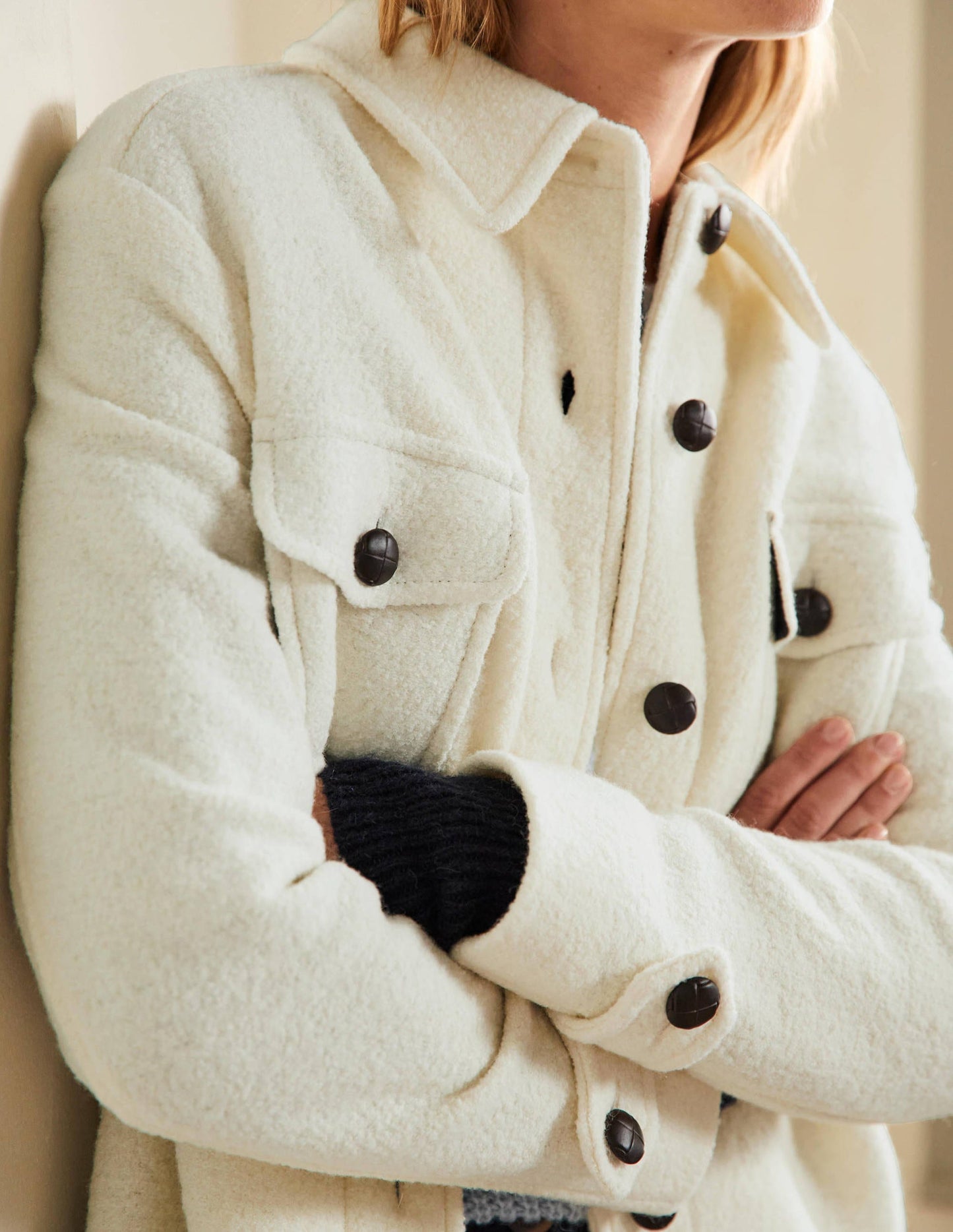 Textured Wool Shacket-Ivory