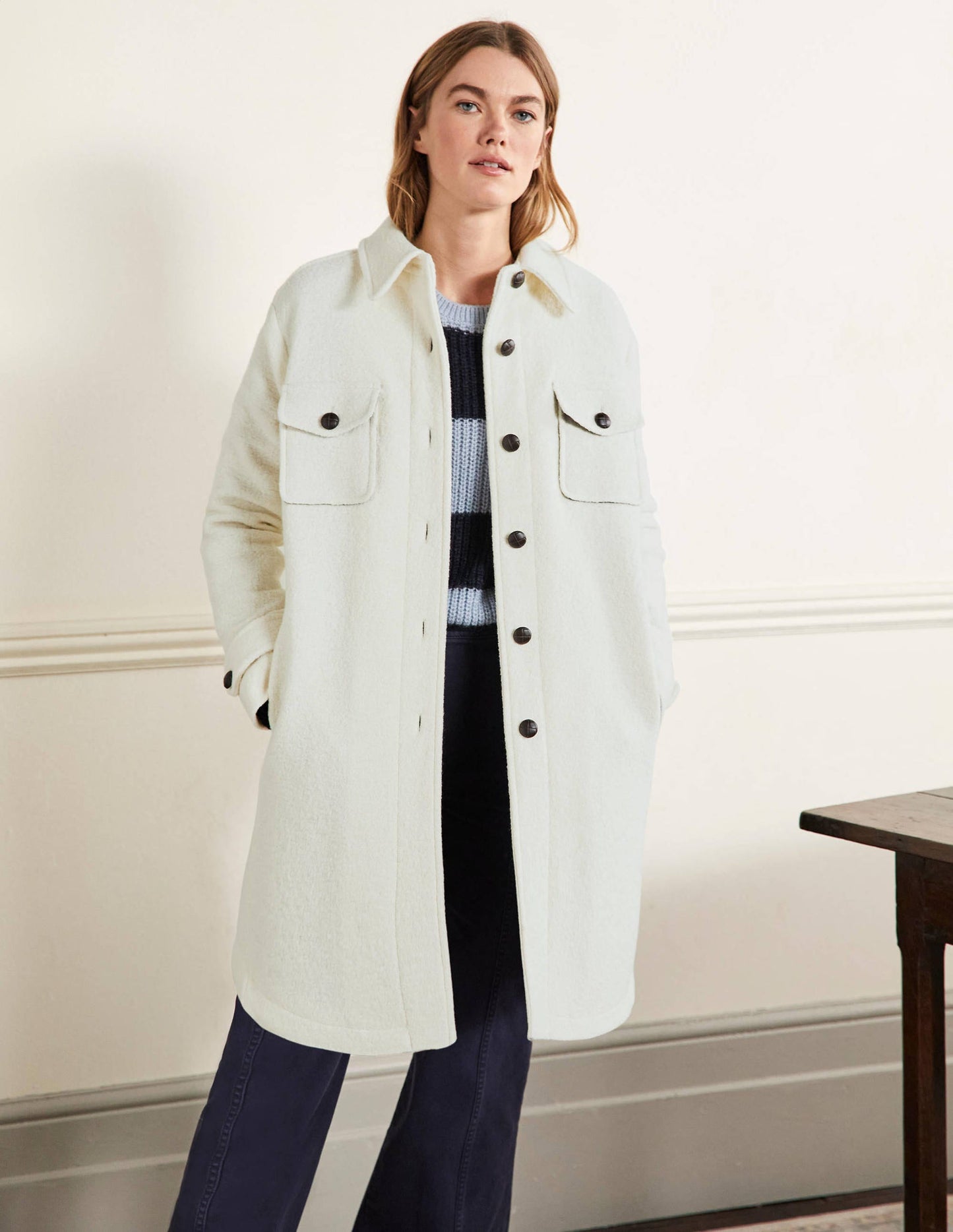 Textured Wool Shacket-Ivory