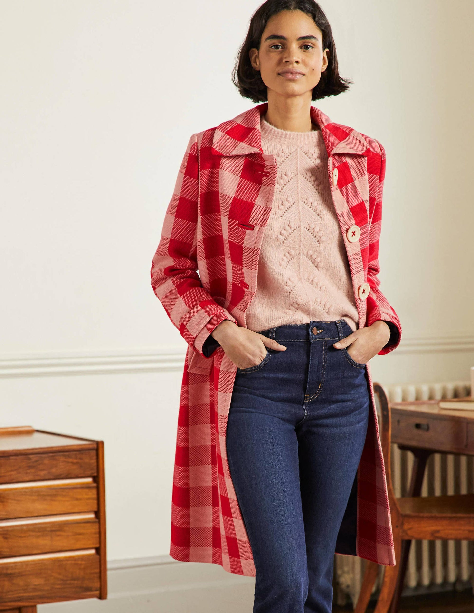 Bonnie Gingham Buttoned Coat-Pink/Red Gingham-1