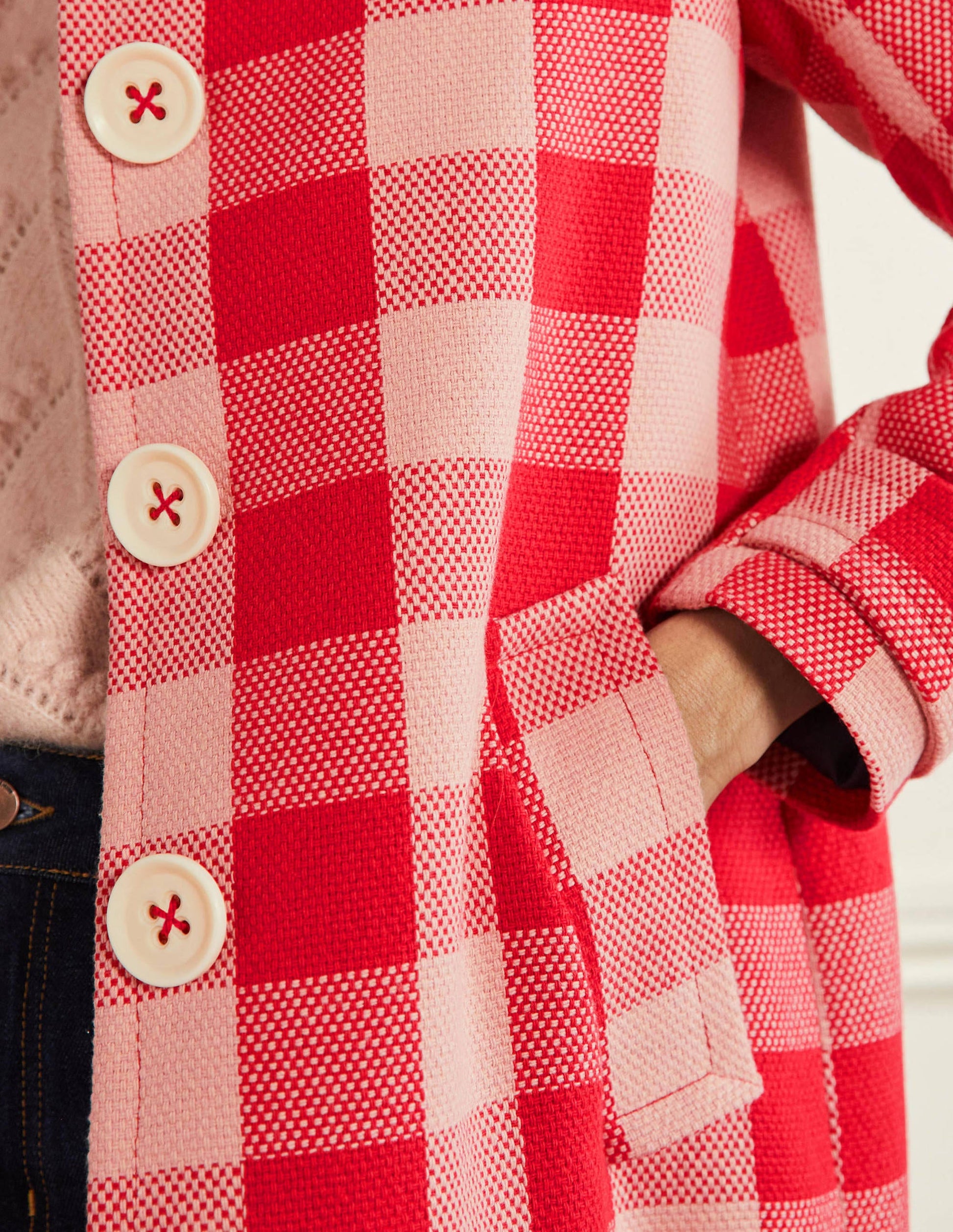 Bonnie Gingham Buttoned Coat-Pink/Red Gingham-2