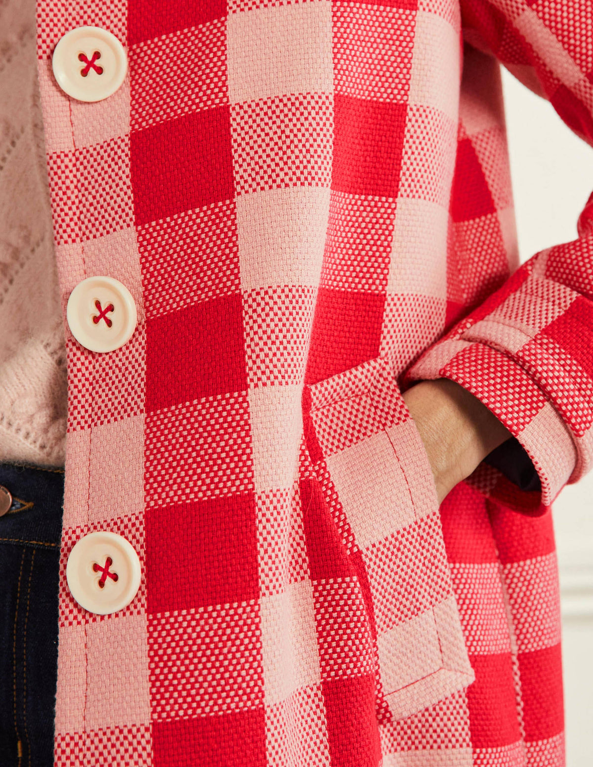 Bonnie Gingham Buttoned Coat-Pink/Red Gingham - Image 2