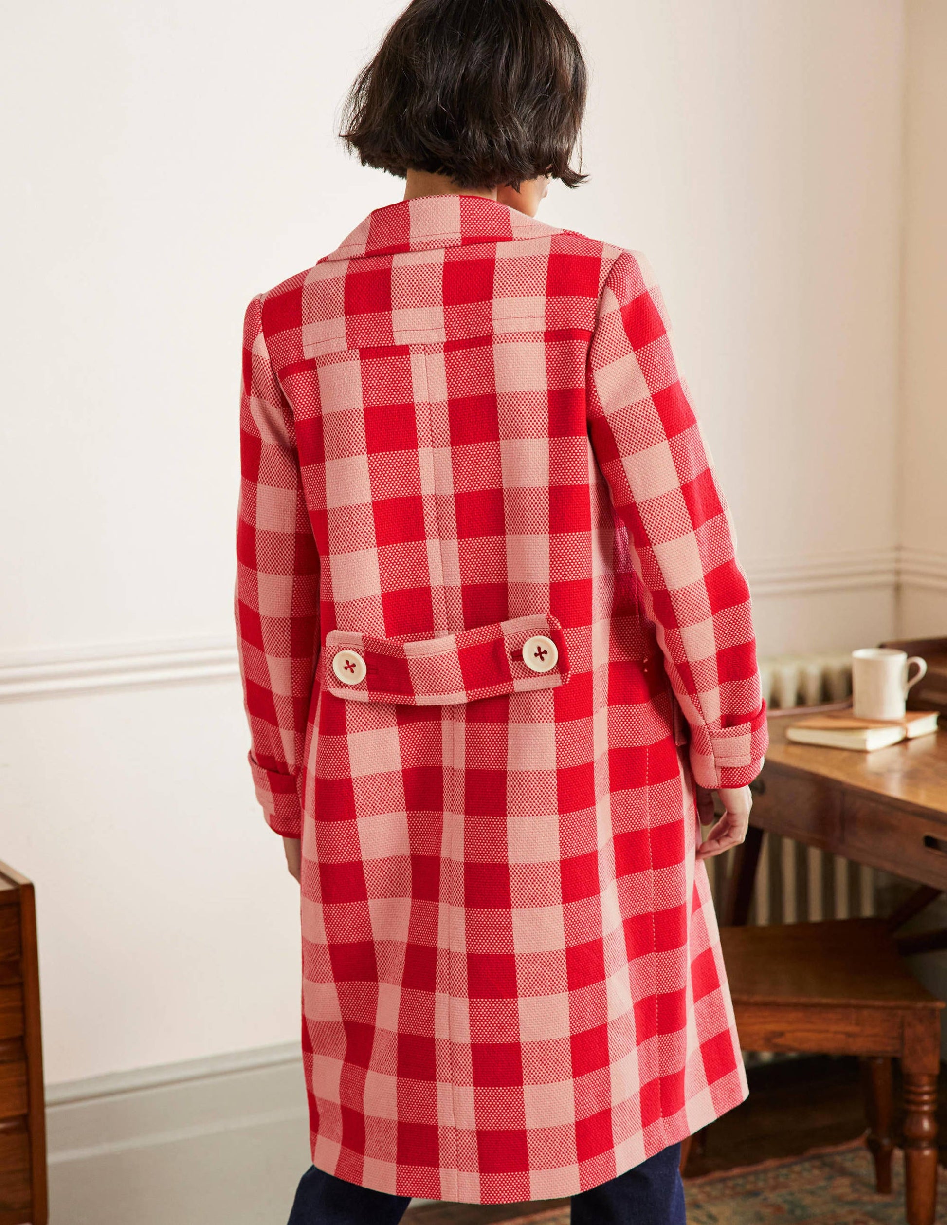 Bonnie Gingham Buttoned Coat-Pink/Red Gingham-3