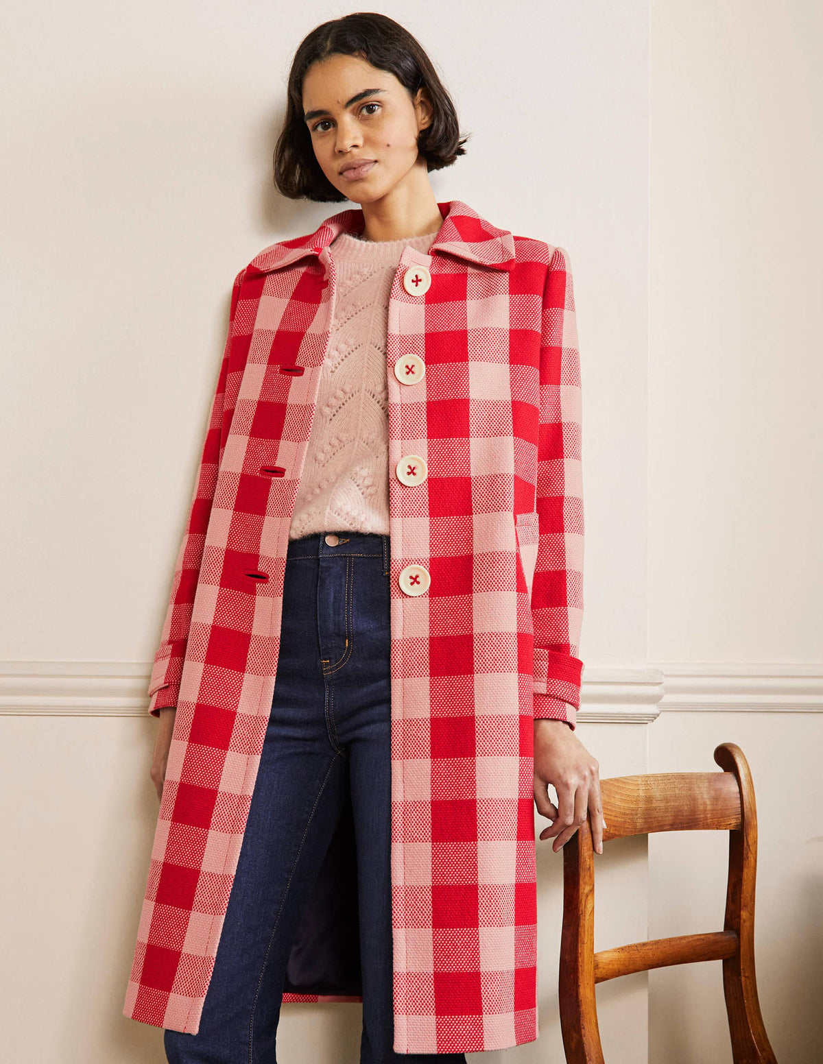 Bonnie Gingham Buttoned Coat-Pink/Red Gingham - Image 4