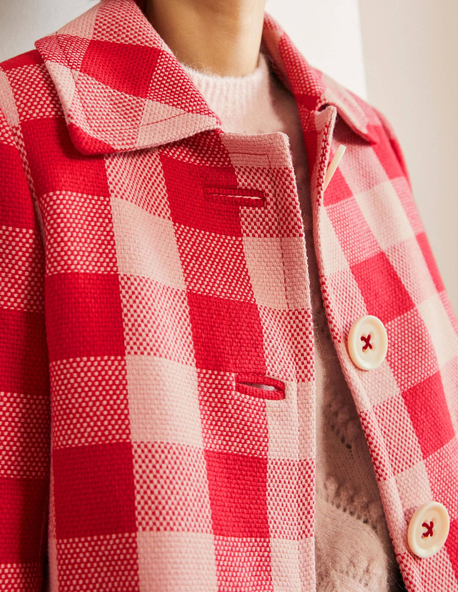 Bonnie Gingham Buttoned Coat-Pink/Red Gingham-5
