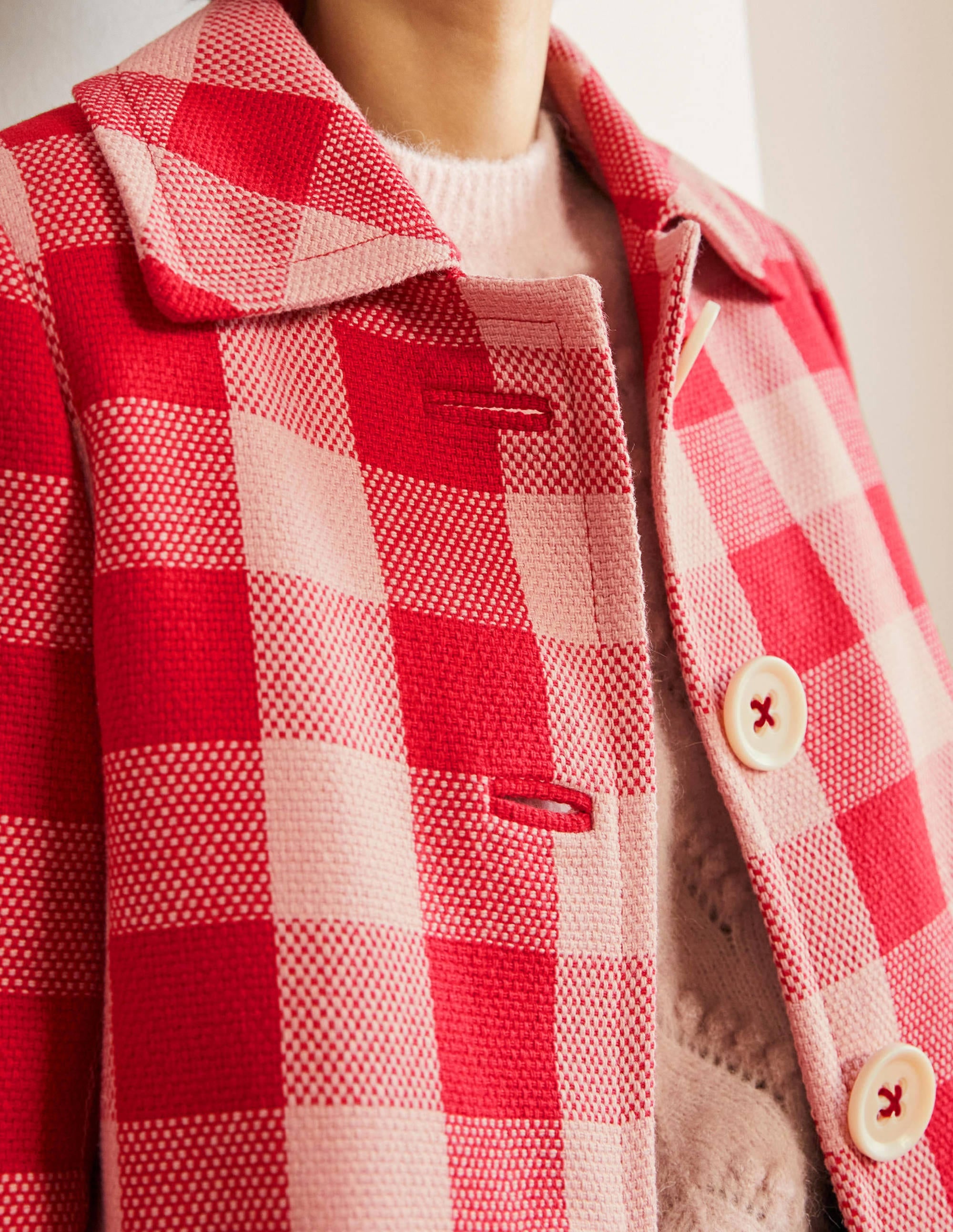 Bonnie Gingham Buttoned Coat-Pink/Red Gingham - Image 5