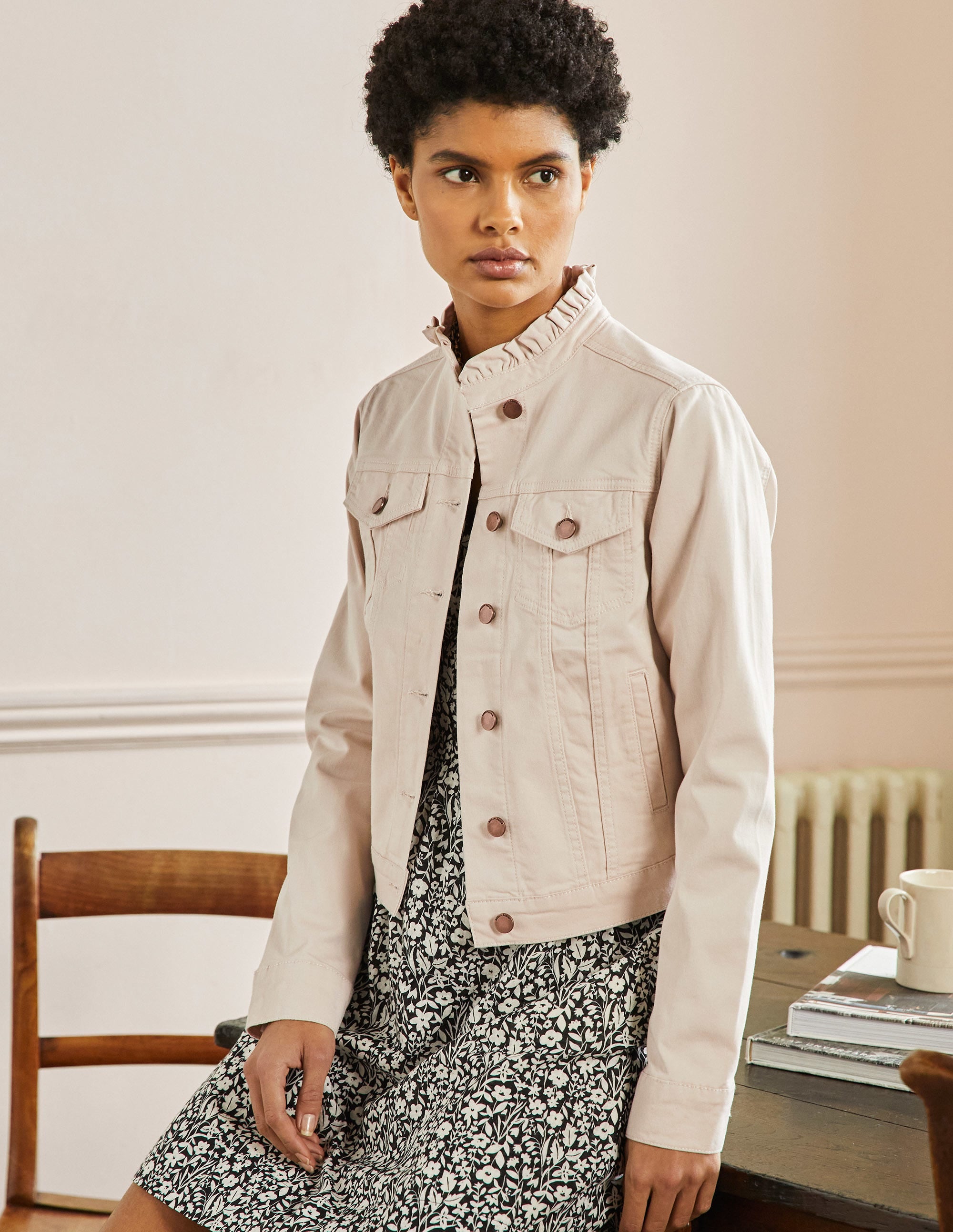 Carla Ruffle Collar Jacket-Oat Milk - Image 1