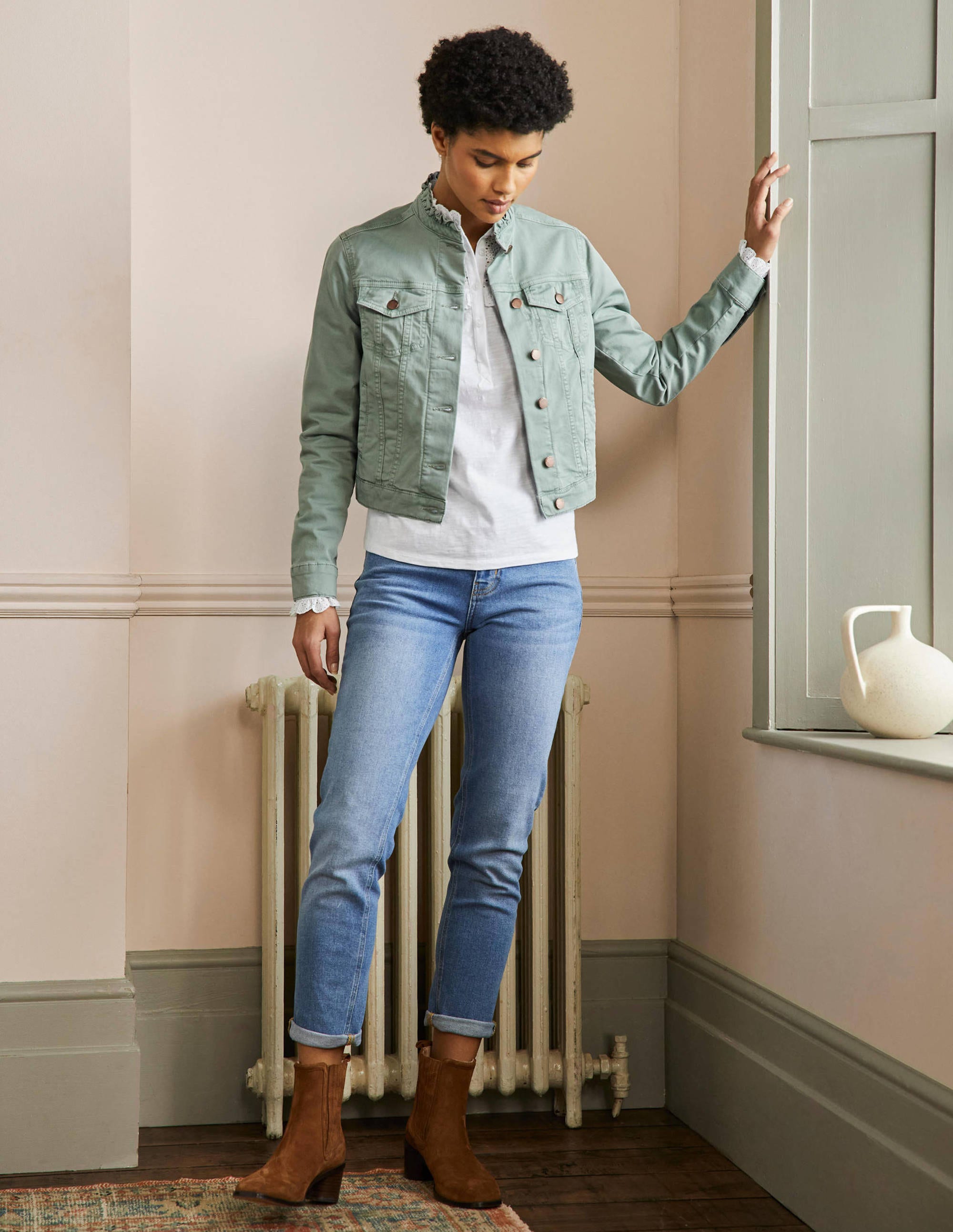 Carla Ruffle Collar Jacket-Iceberg Green - Image 4