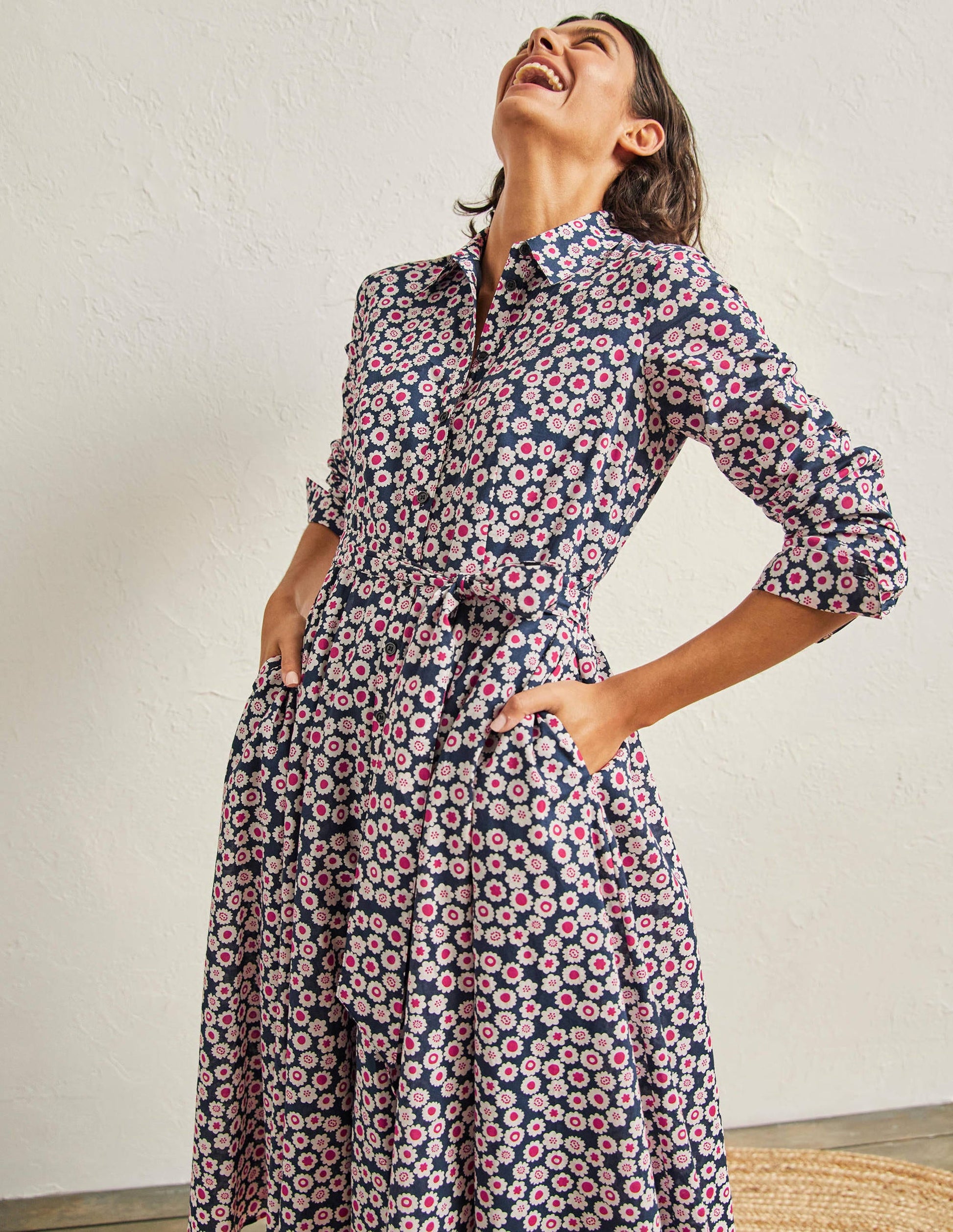 Kitty Midi Shirt Dress-French Navy, Ditsy Swirl-4