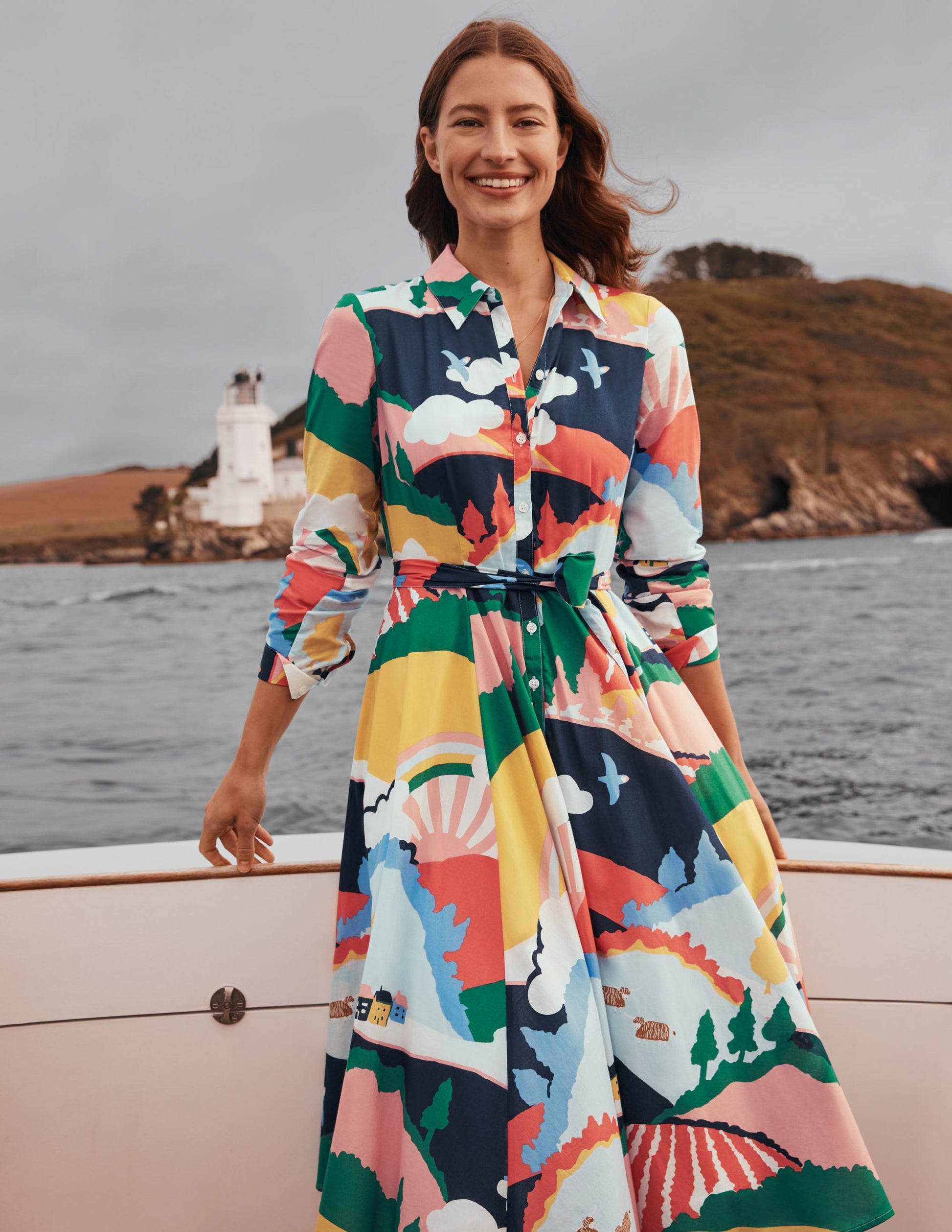 Kitty Midi Shirt Dress-French Navy, Scenic Meadow-7