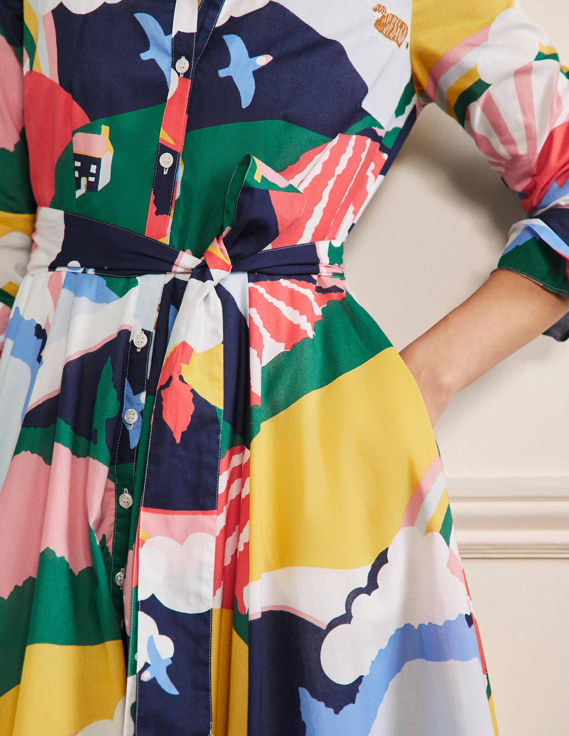 Kitty Midi Shirt Dress-French Navy, Scenic Meadow-2