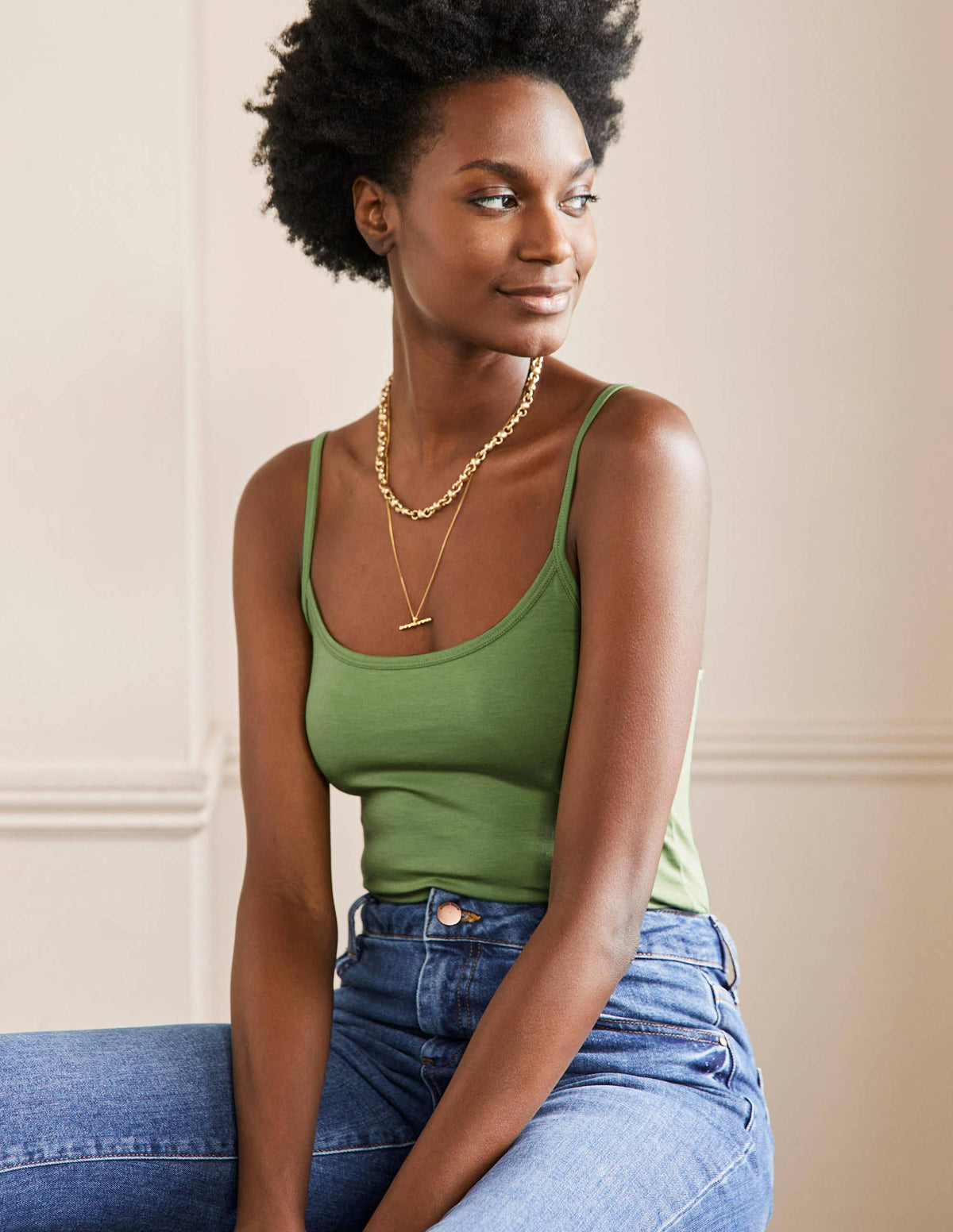 Plain Cami Top-English Ivy-4