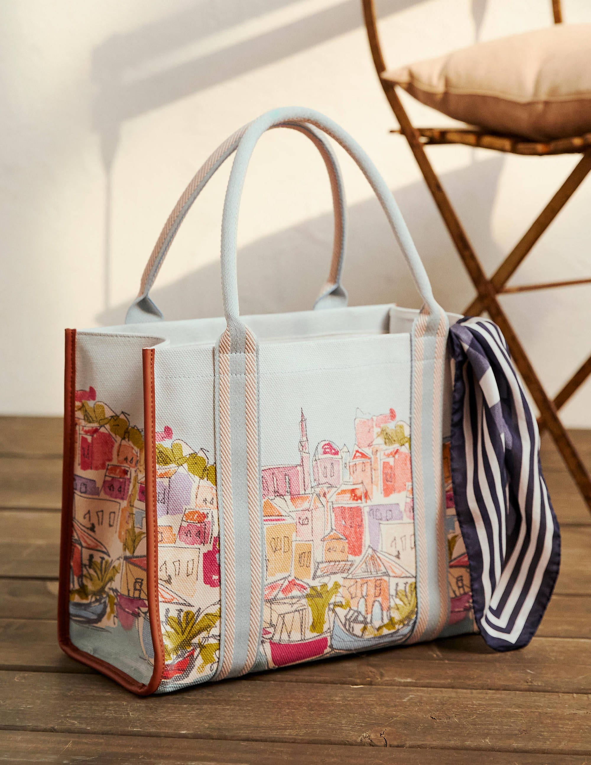 Tilda Canvas Tote Bag-Rainbow Village - Image 1
