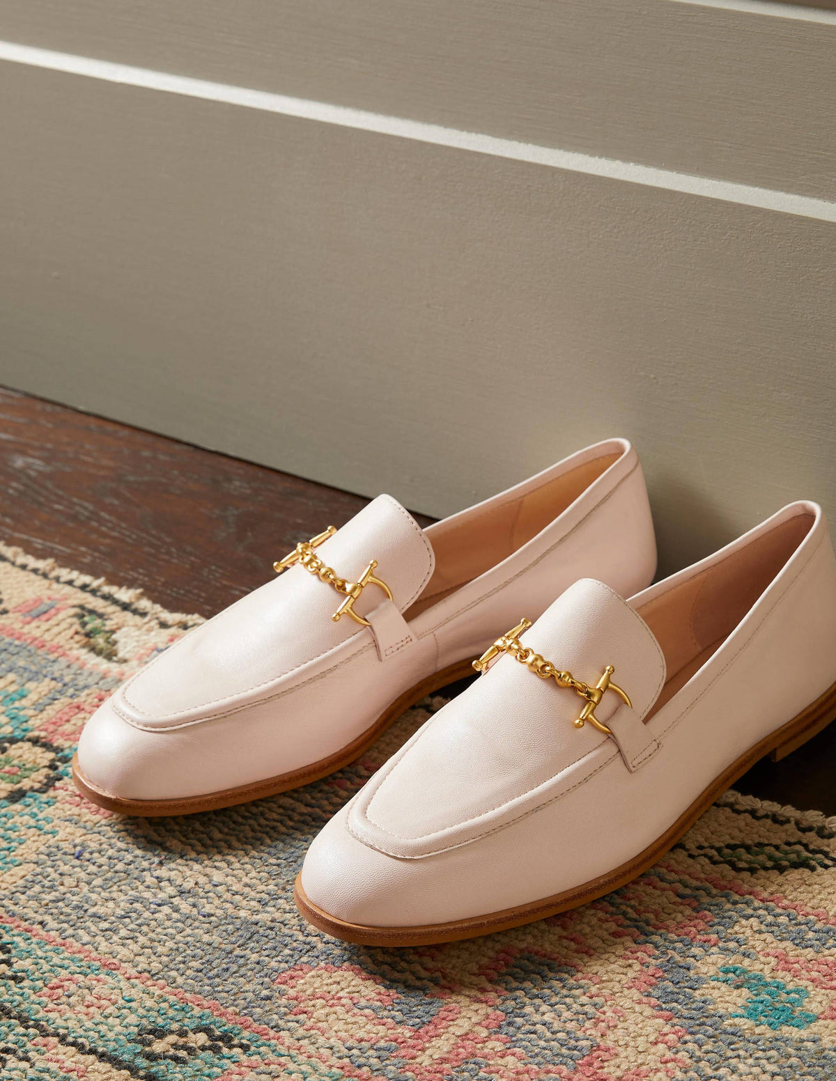 Snaffle Detail Leather Loafers-Ecru-1