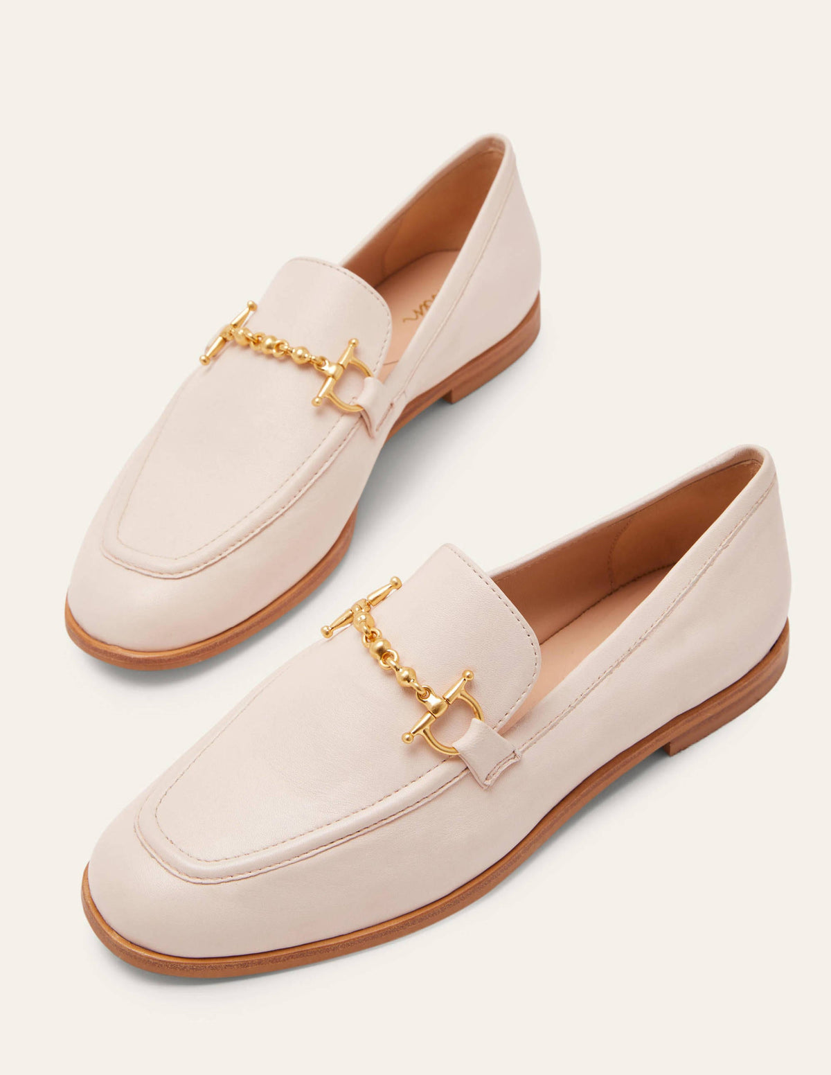 Snaffle Detail Leather Loafers-Ecru - Image 3