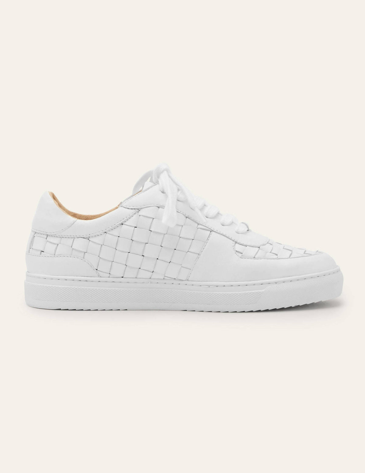 Lace Up Leather Trainers-White Woven - Image 2