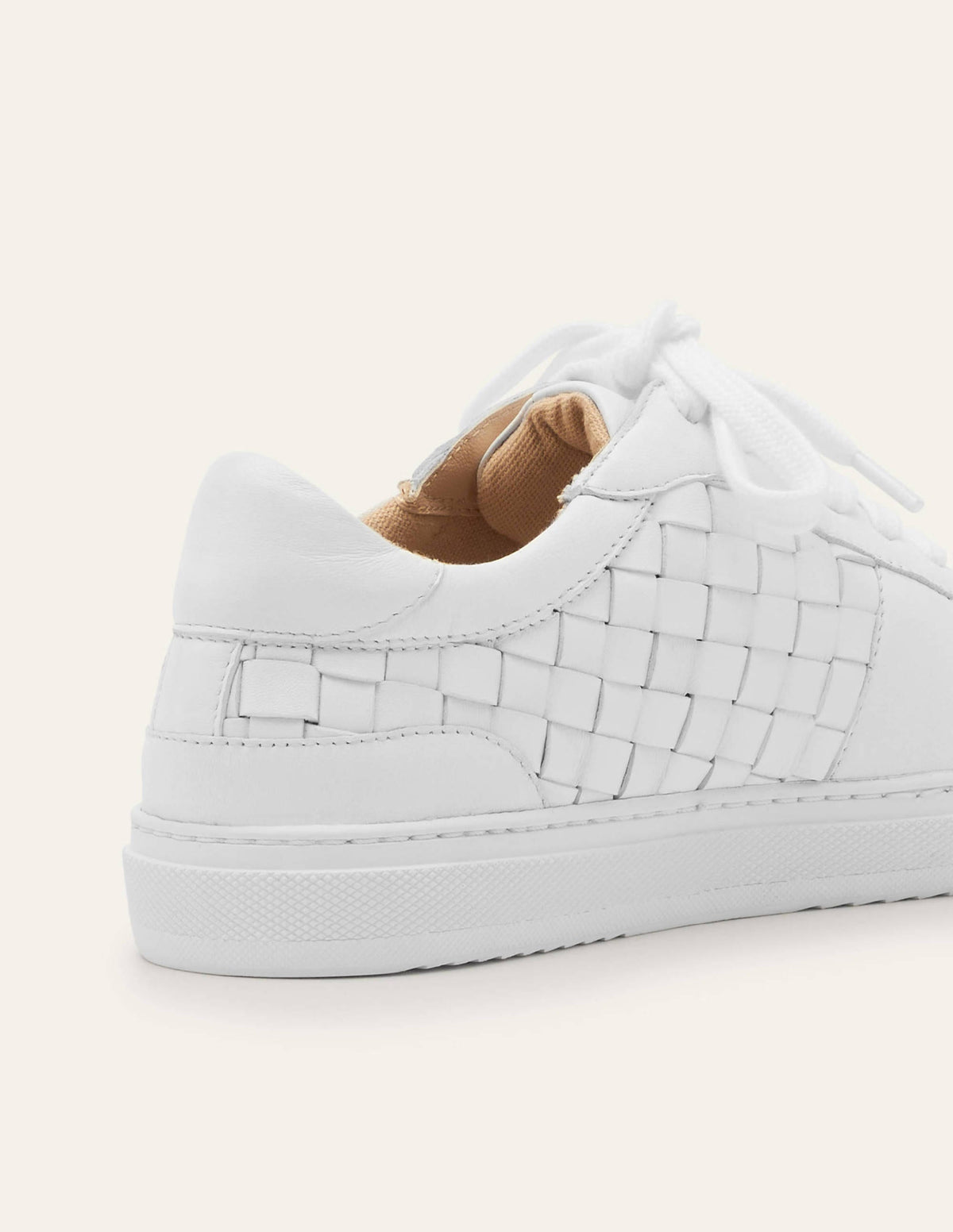 Lace Up Leather Trainers-White Woven - Image 3