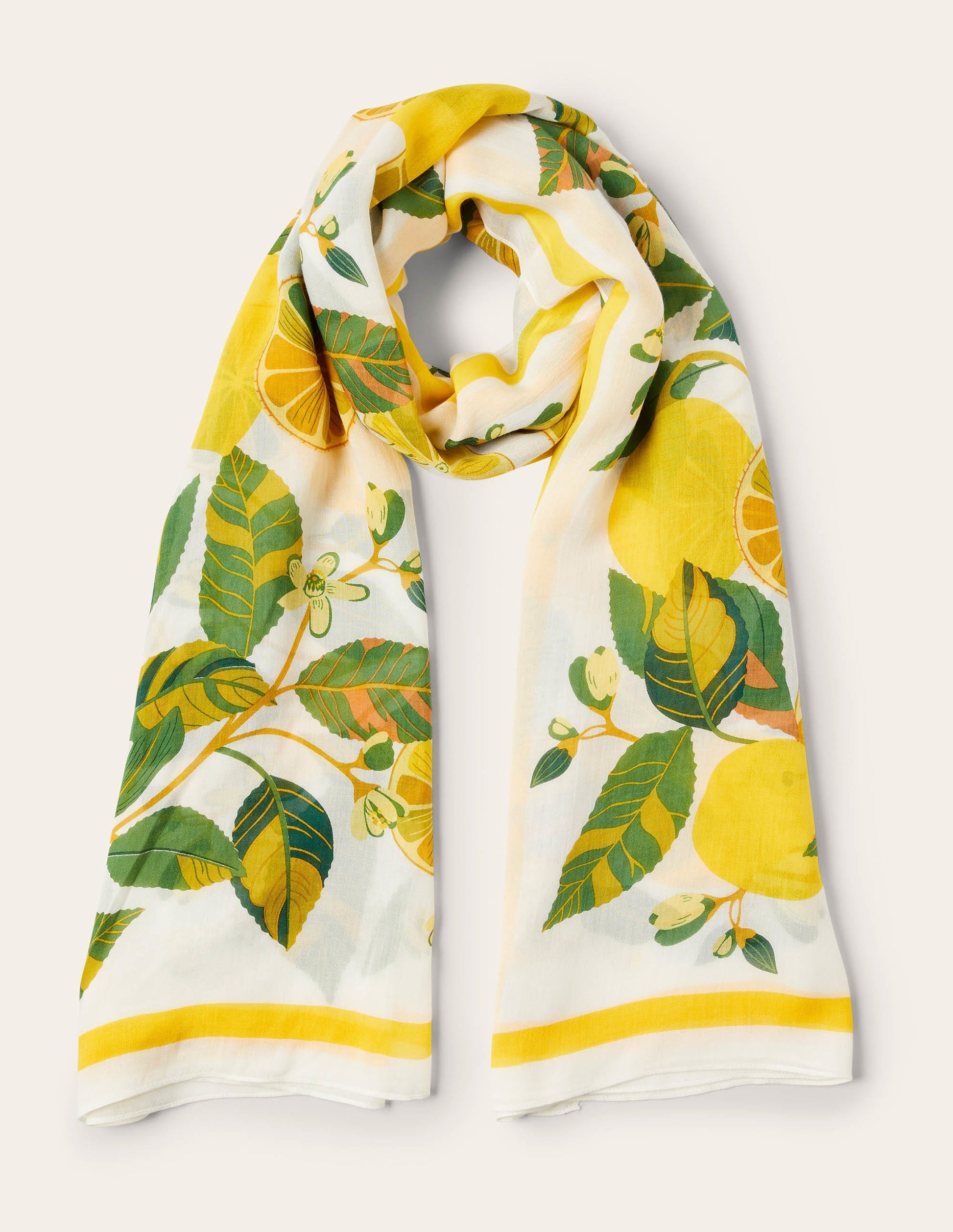 Printed Modal Scarf-Ivory/Pale Lemon, Lemon Vine-1
